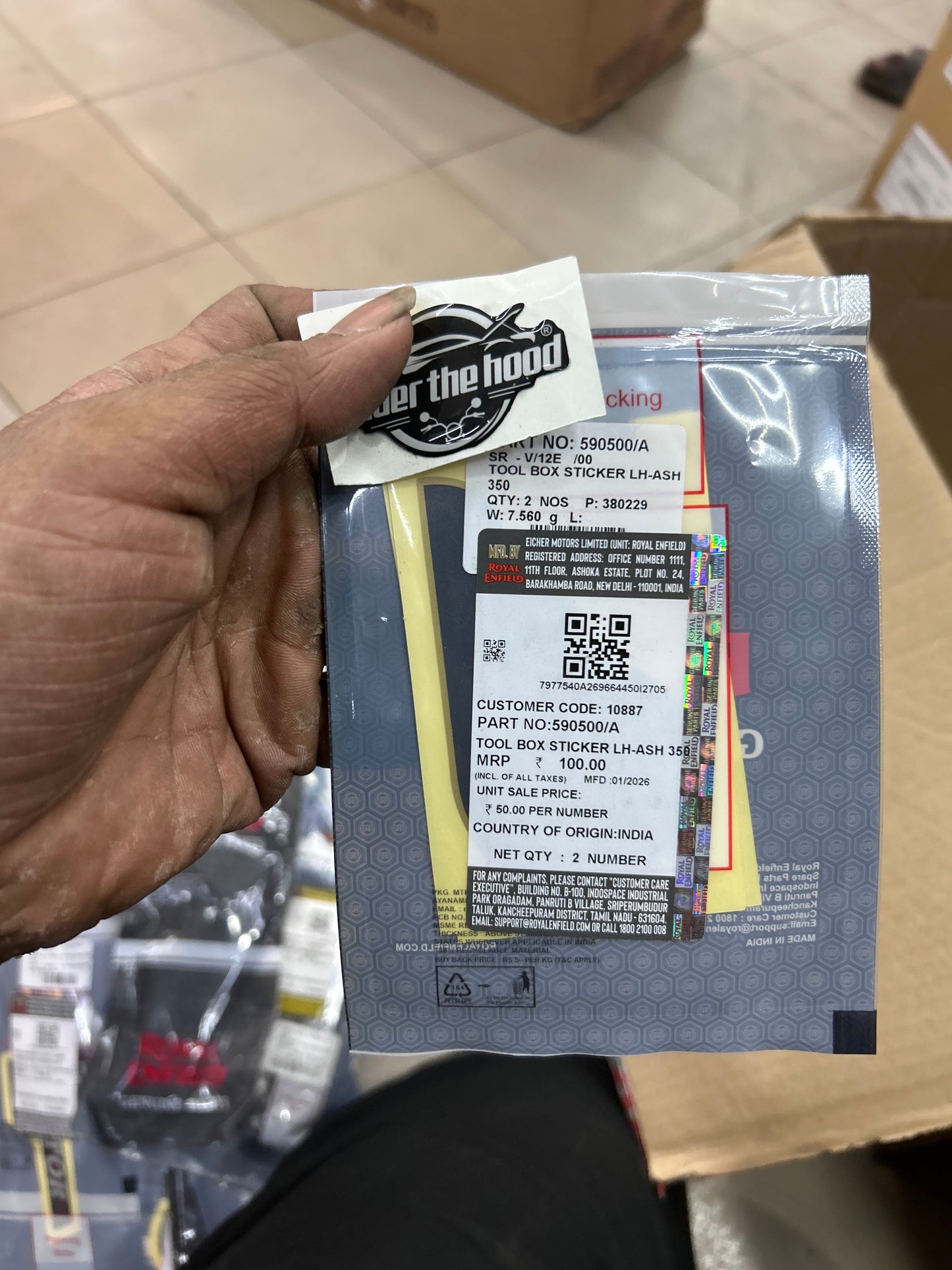 590500/A Royal Enfield – Tool Box Sticker LH (Ash 350) for Classic 350 UCE (Left Side) | Genuine OEM