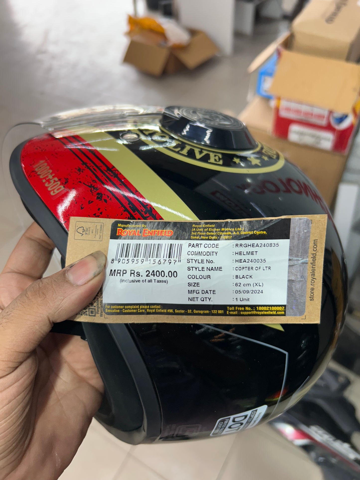 Royal Enfield Copter Helmet – LTR Edition (Live to Ride, Red & Black, XL – 62cm) | DOT & ISI Certified Open-Face Helmet