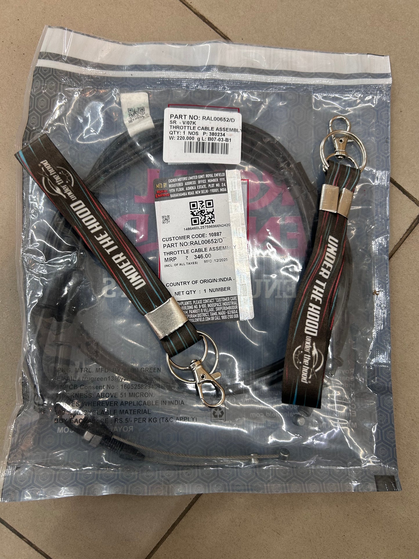 Royal Enfield Interceptor/GT 650 Accelerator Cable Royal Enfield 576047/D – Throttle Cable Assembly (Twin Cable) for GT 650 & Interceptor 650