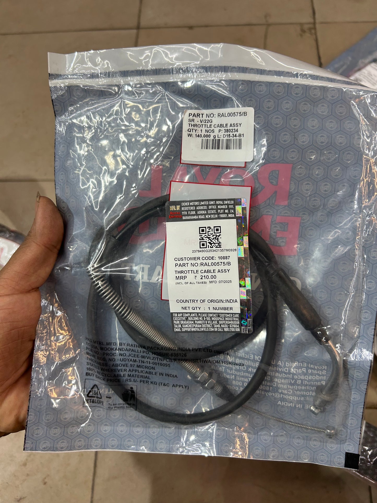Royal Enfield RAL00575/B – Throttle Cable Assembly for Classic 350 BS6 Goan