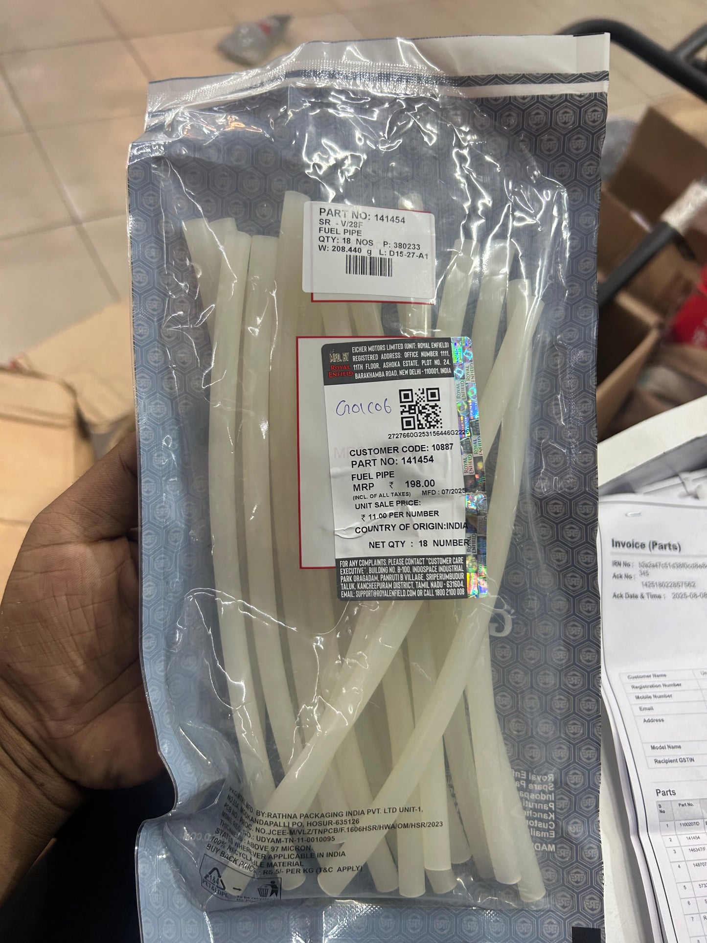 Royal Enfield 141454 Fuel Pipe – OEM Fuel Hose for Thunderbird UCE Models