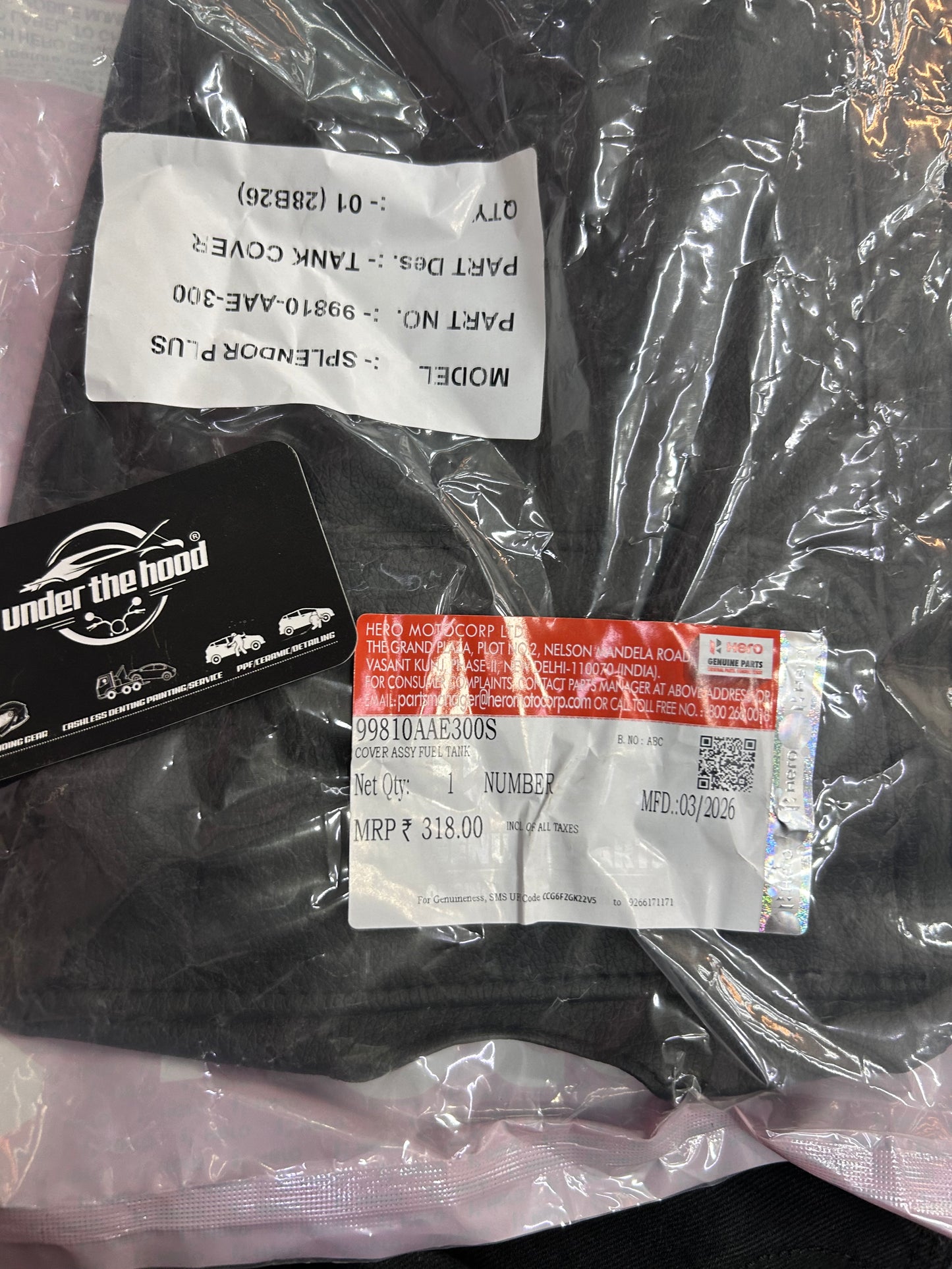 Hero Genuine Tank Cover 99810AAE300S | Fuel Tank Cover with Storage for Splendor Plus