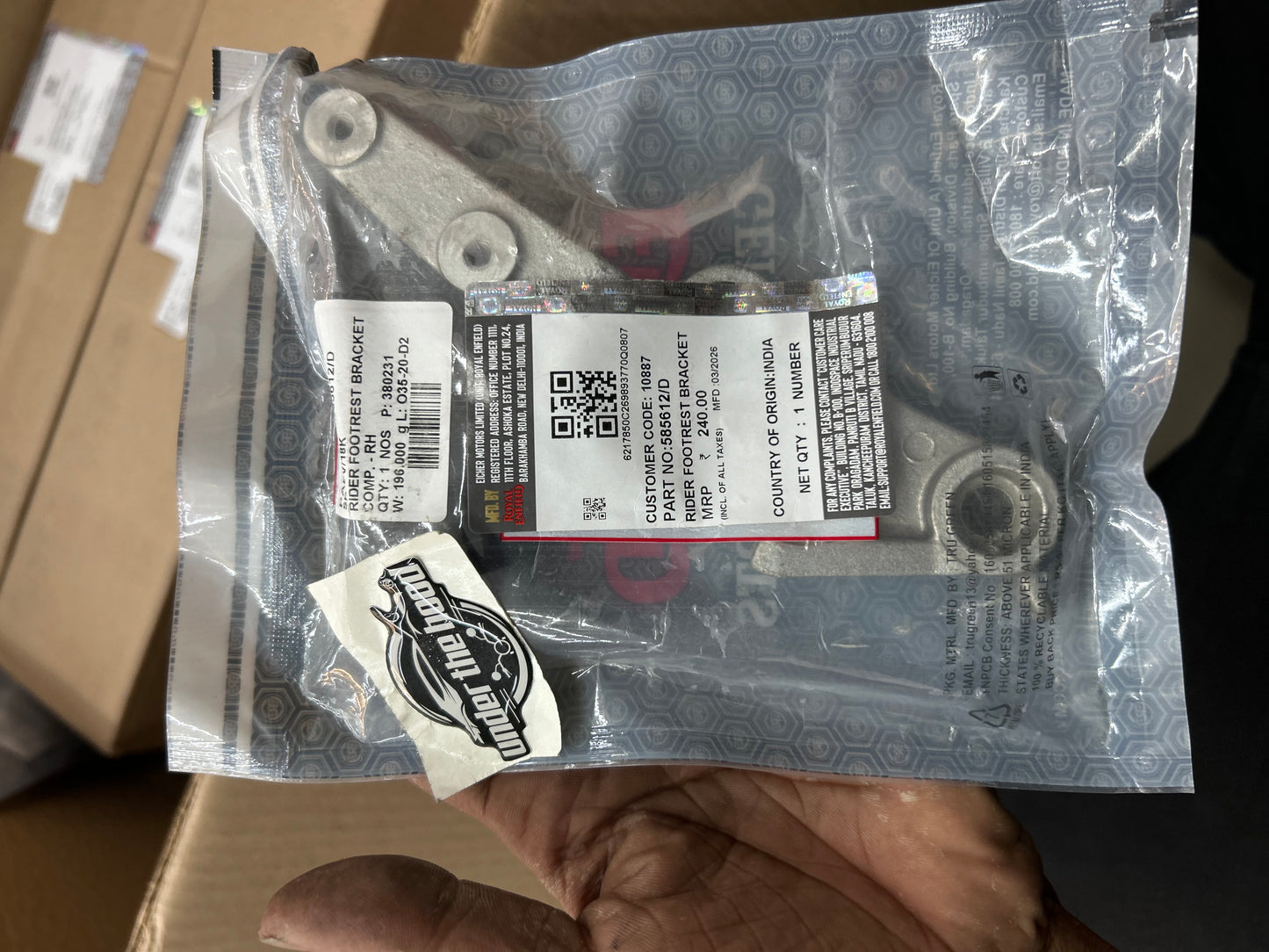Royal Enfield 585612 — Rider Footrest Bracket Comp RH (Footrest Bracket RH) for Continental GT 535 (UCE 535) — Genuine OEM
