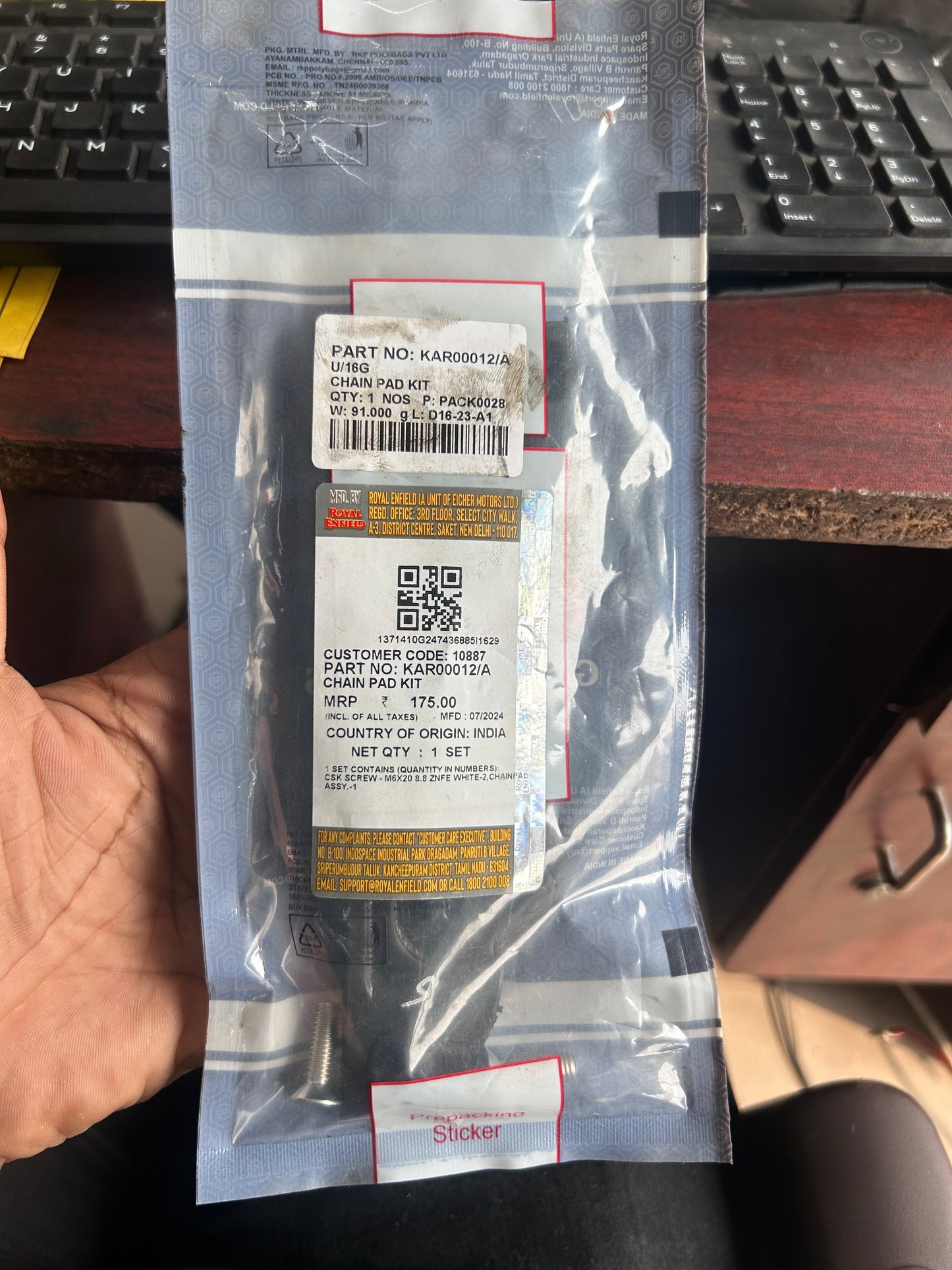 Royal Enfield KAR00012/A – Chain Pad Kit (Rear Drum Variant Only)