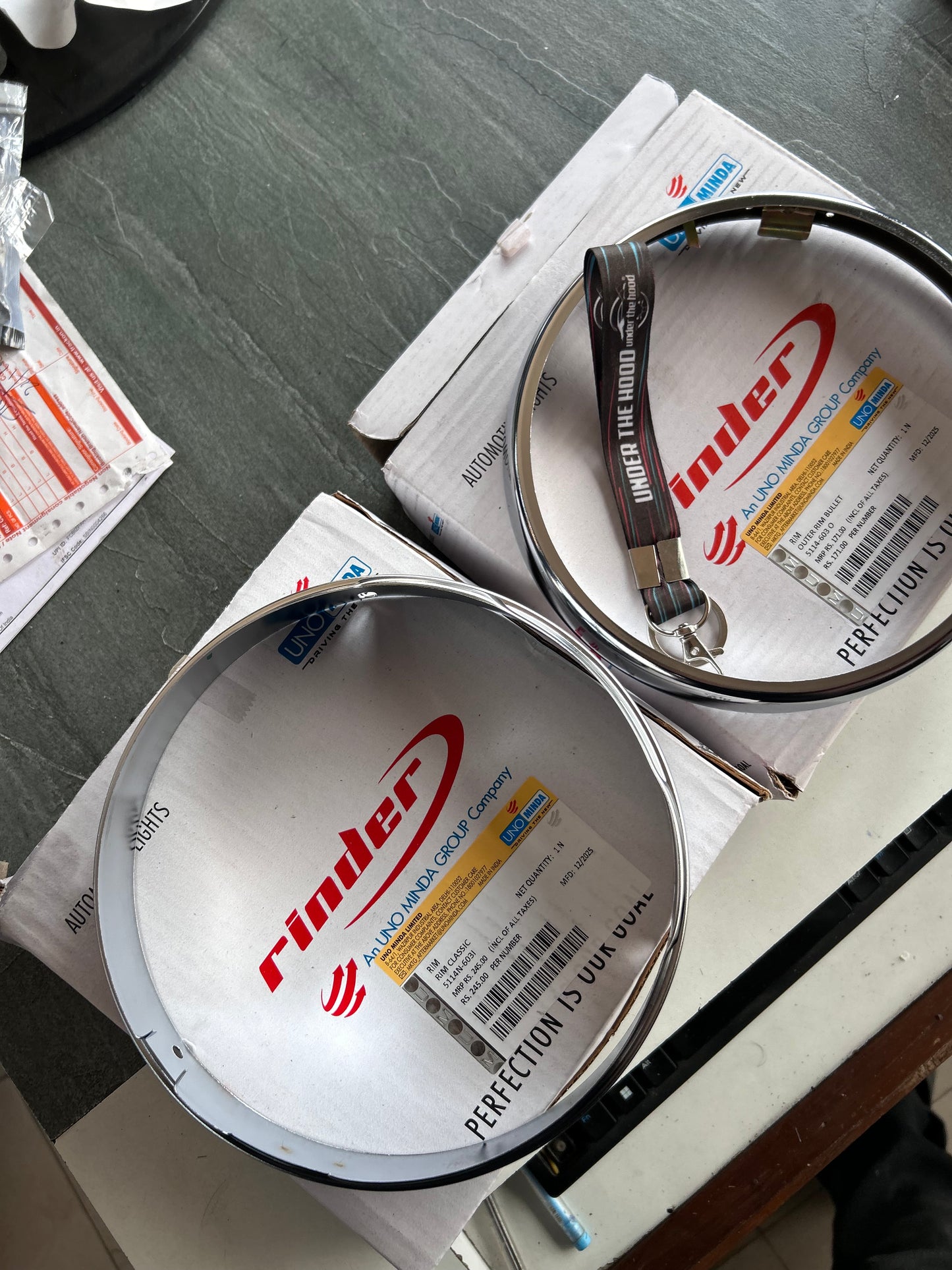 Uno Minda Headlight Rim Set (Inner + Outer) for Bullet Standard / Bullet Electra UCE (7-Inch Headlamp) – 5114N-603I + 5114-603O (Chrome)