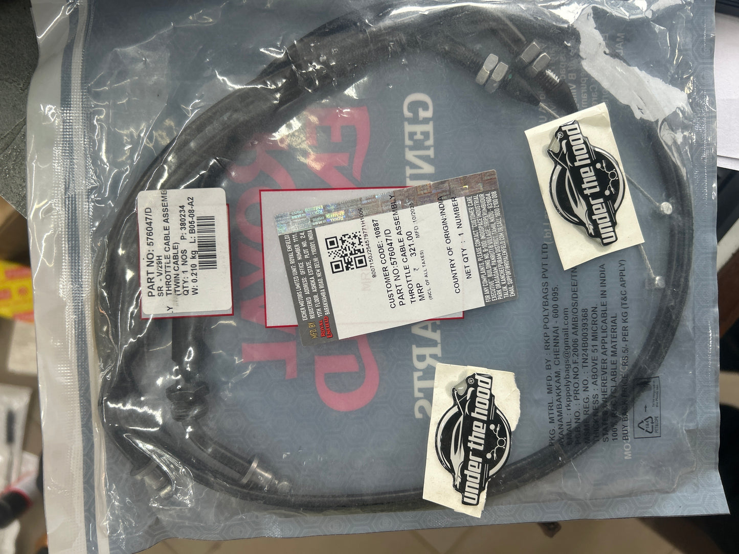 Royal Enfield Throttle Cable Assembly (OEM Accelerator Cable) – Interceptor 650 + Continental GT 650 (BS6/BSVI) – RAL00652/D