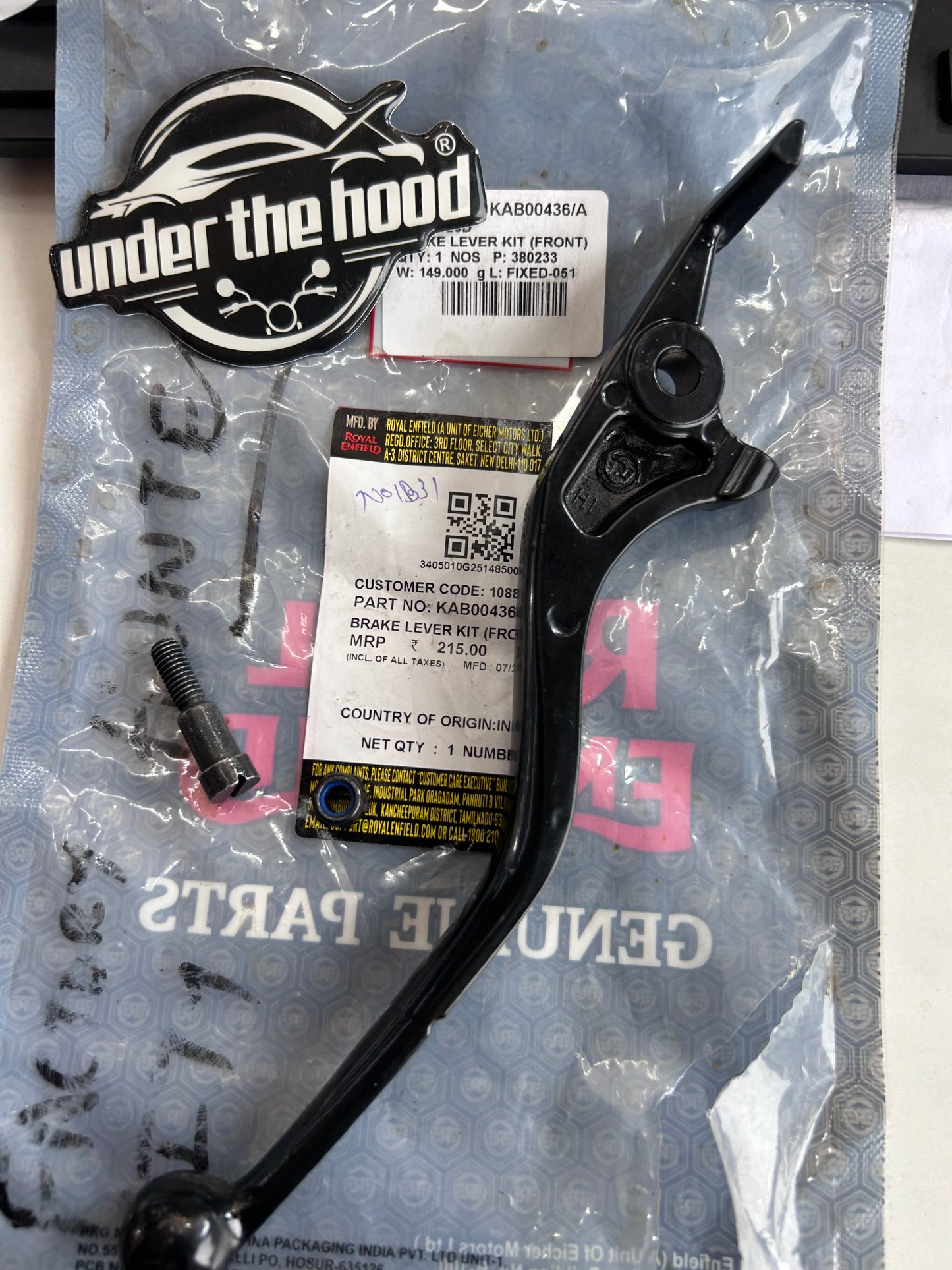 Royal Enfield KAB00436/A – OEM Front Brake Lever Kit for Hunter 350 BS6 (Factory & City Variants)