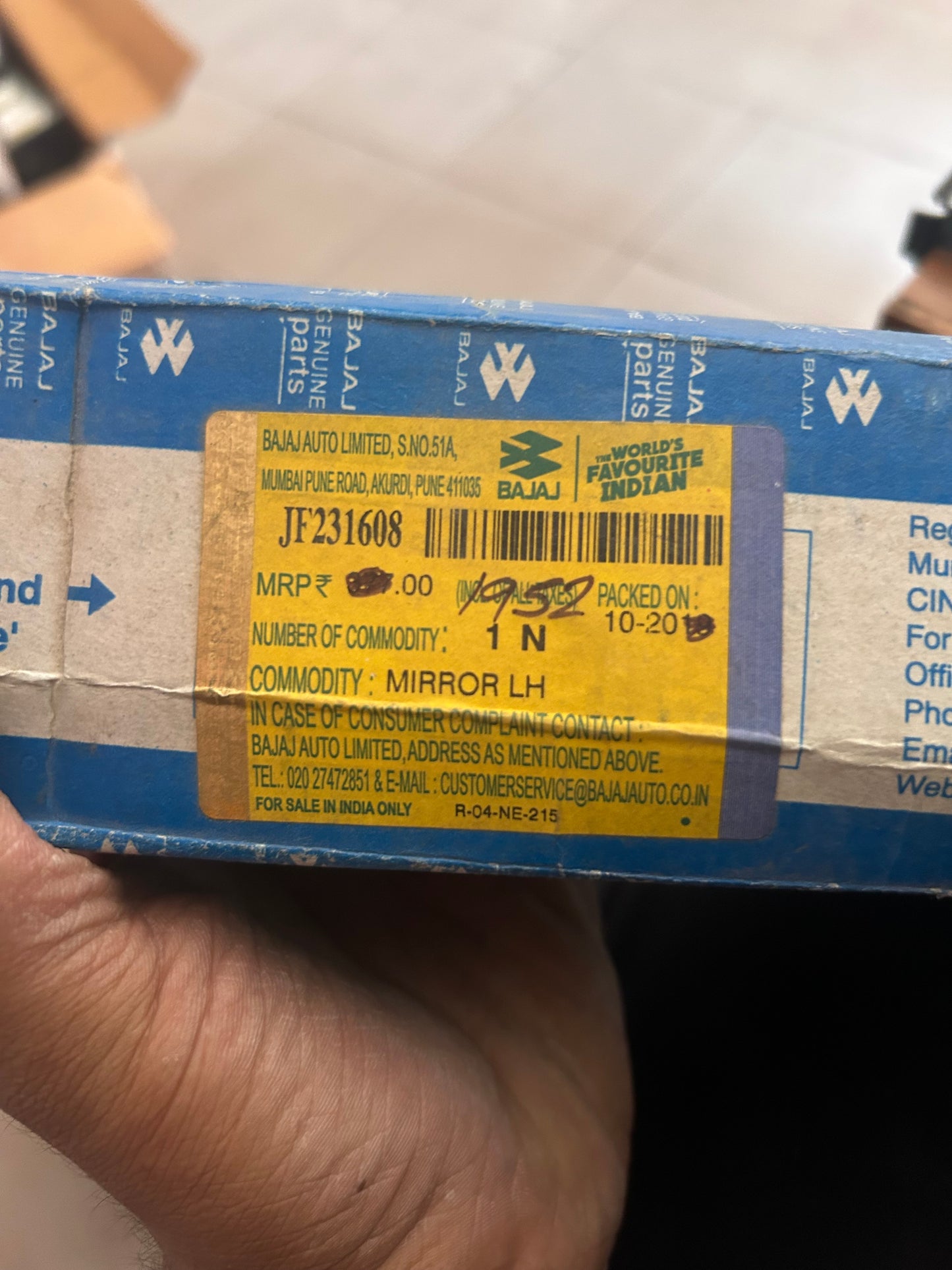 Bajaj JF231608 – Left Side Rear View Mirror (LH) for Bajaj Dominar 400 | Genuine OEM Spare