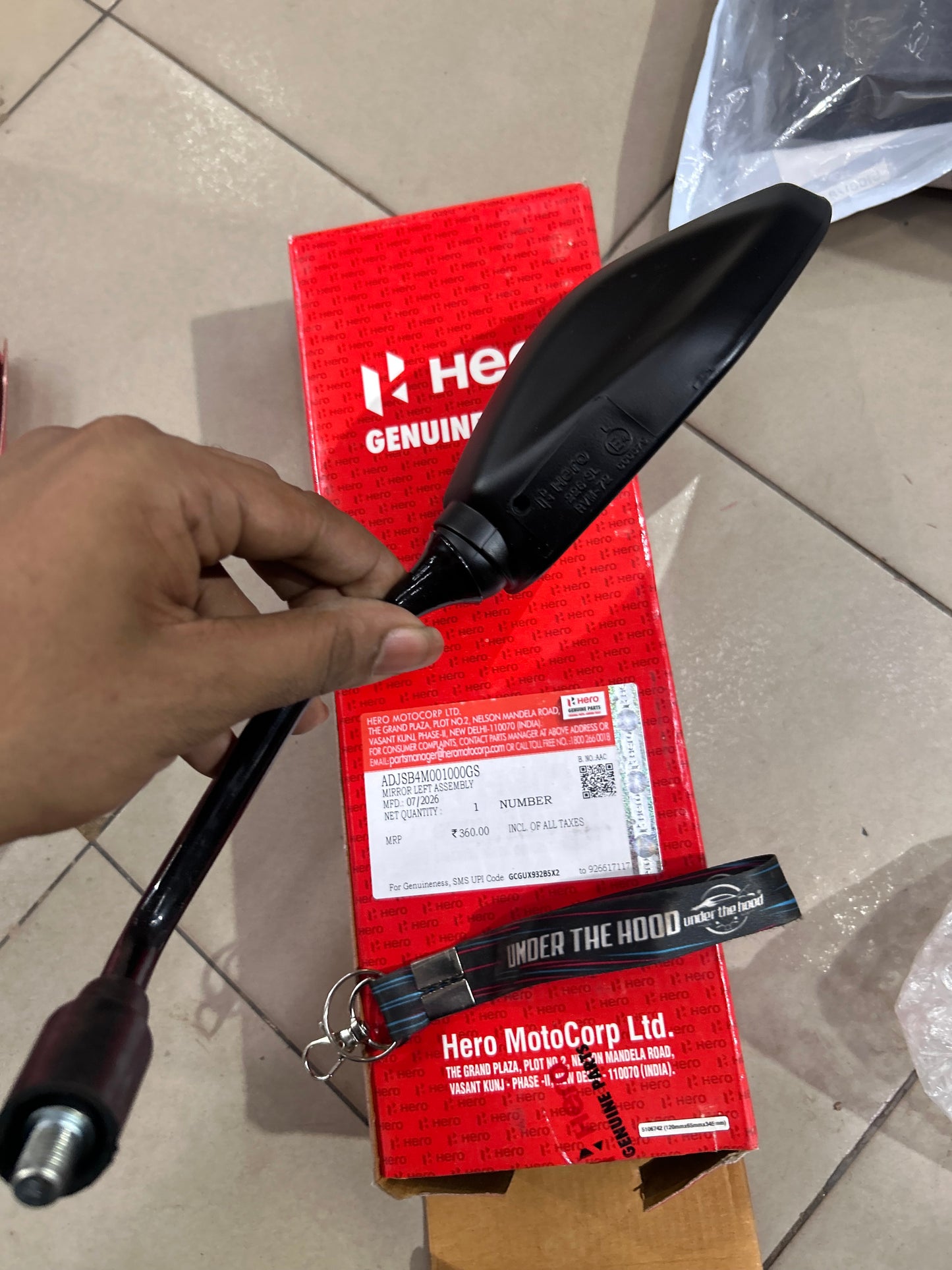 Hero Xtreme 125 XTEC2 Left Rear View Mirror Assembly | ADJSB4M001000GS