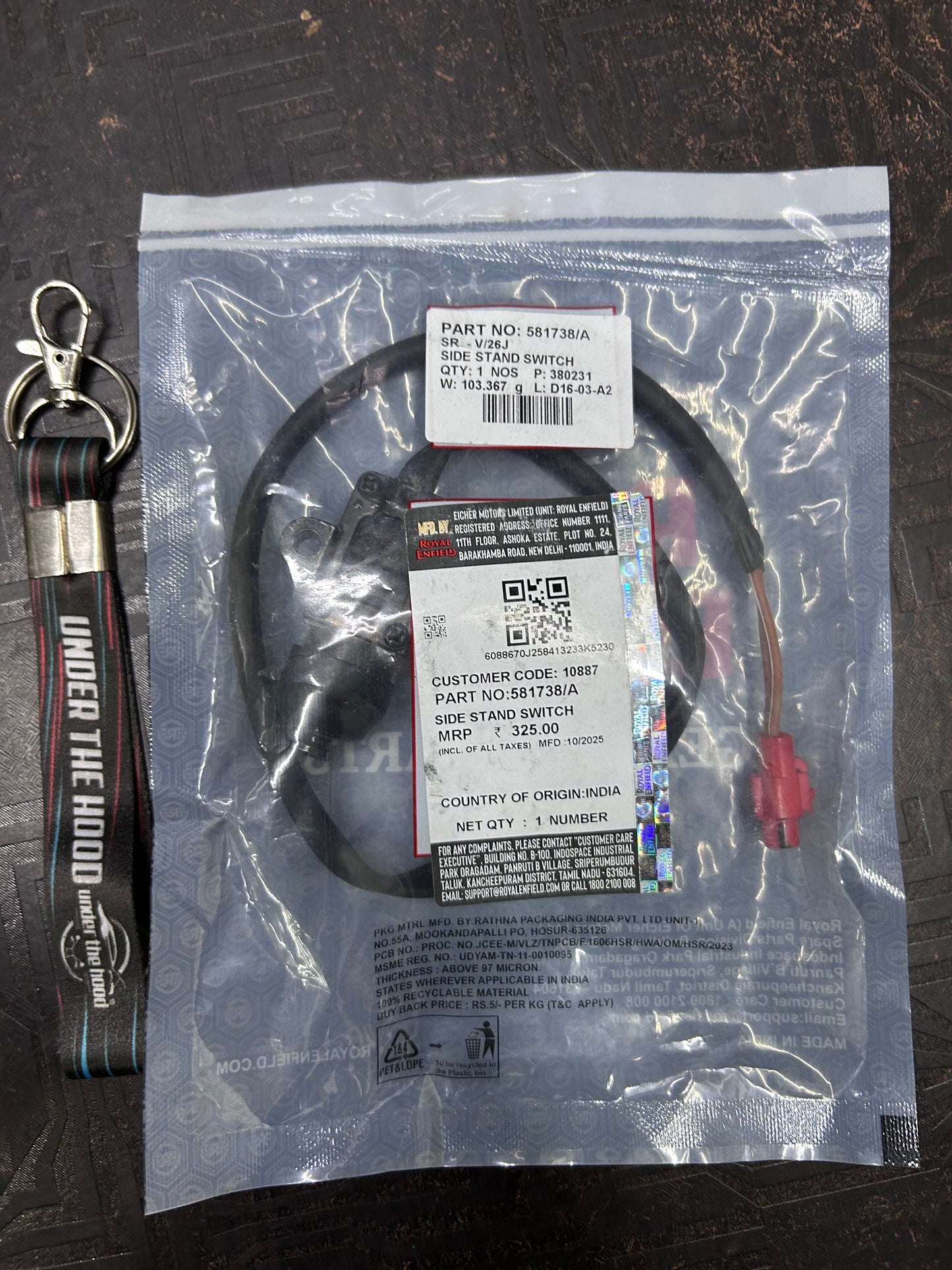 581738/A – Side Stand Switch (Side Stand Sensor) for Himalayan 411 (BS3–BS4), Thunderbird 350 & Thunderbird 500 (UCE), Bullet X / Bullet 500 Euro 4 – Genuine Royal Enfield