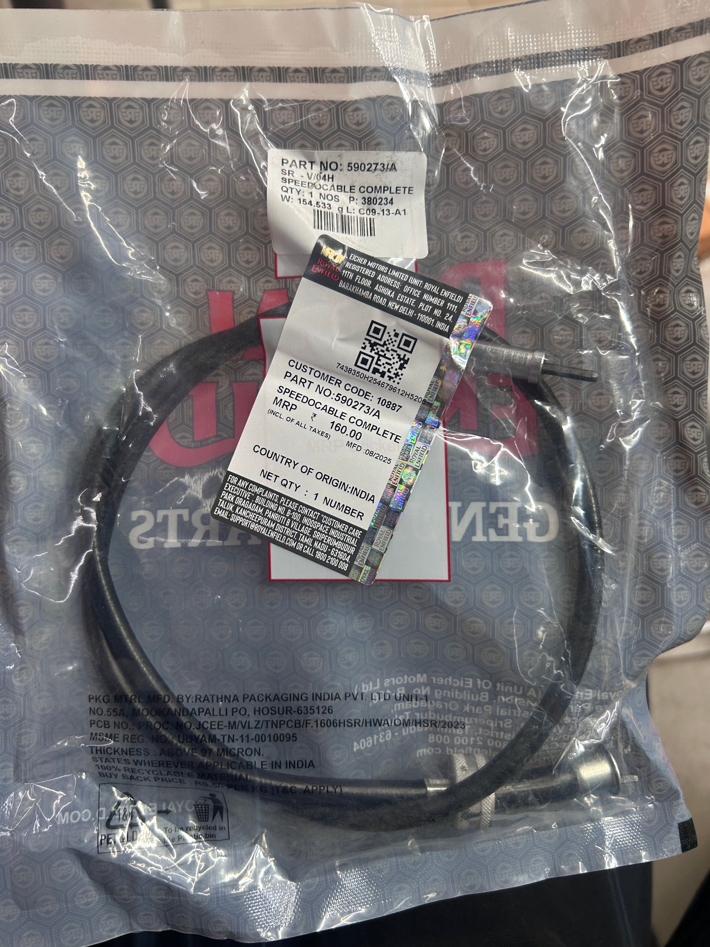 Royal Enfield 590273 – Genuine Speedometer Cable Assembly for Classic 350/500, Bullet 500 UCE, and Electra Models