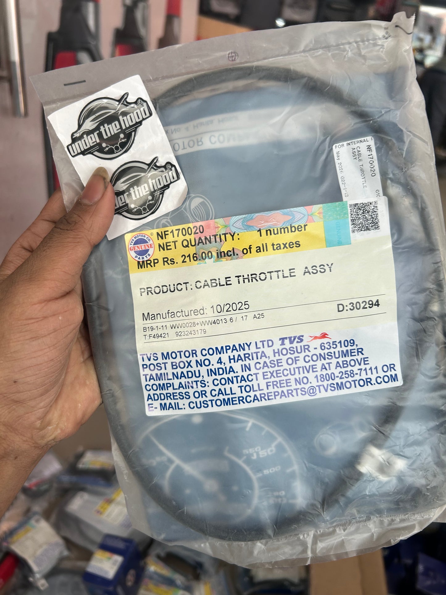 TVS Genuine Throttle Cable Assembly (Cable Throttle Assy) for TVS Ronin 225 – Part No. NF170020