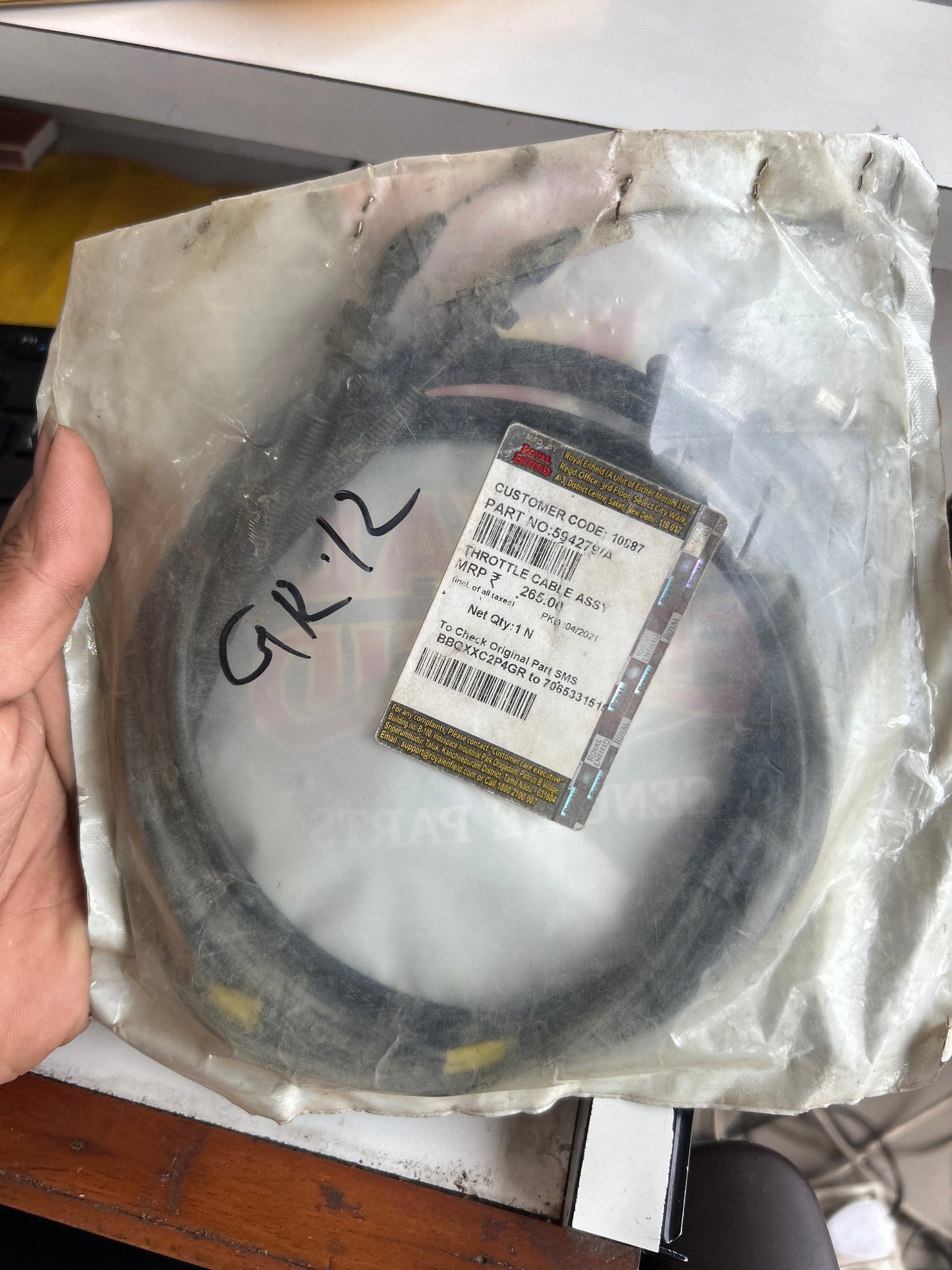 Royal Enfield 594279/A – Genuine Throttle Cable Assembly for Thunderbird 500