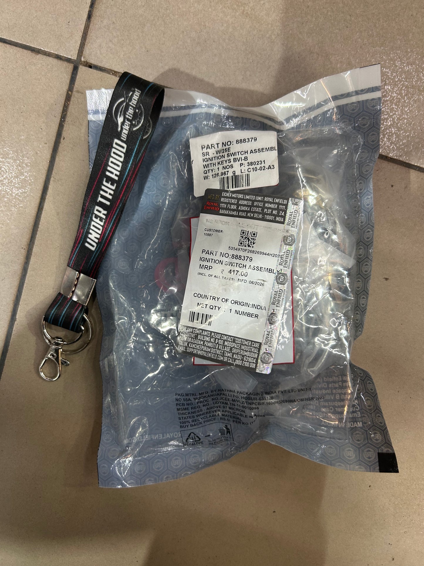 Royal Enfield 888379 Ignition Switch Assembly Kit with Two Keys – OEM Set for Classic 350/500, Bullet 350/500 & Electra UCE Models