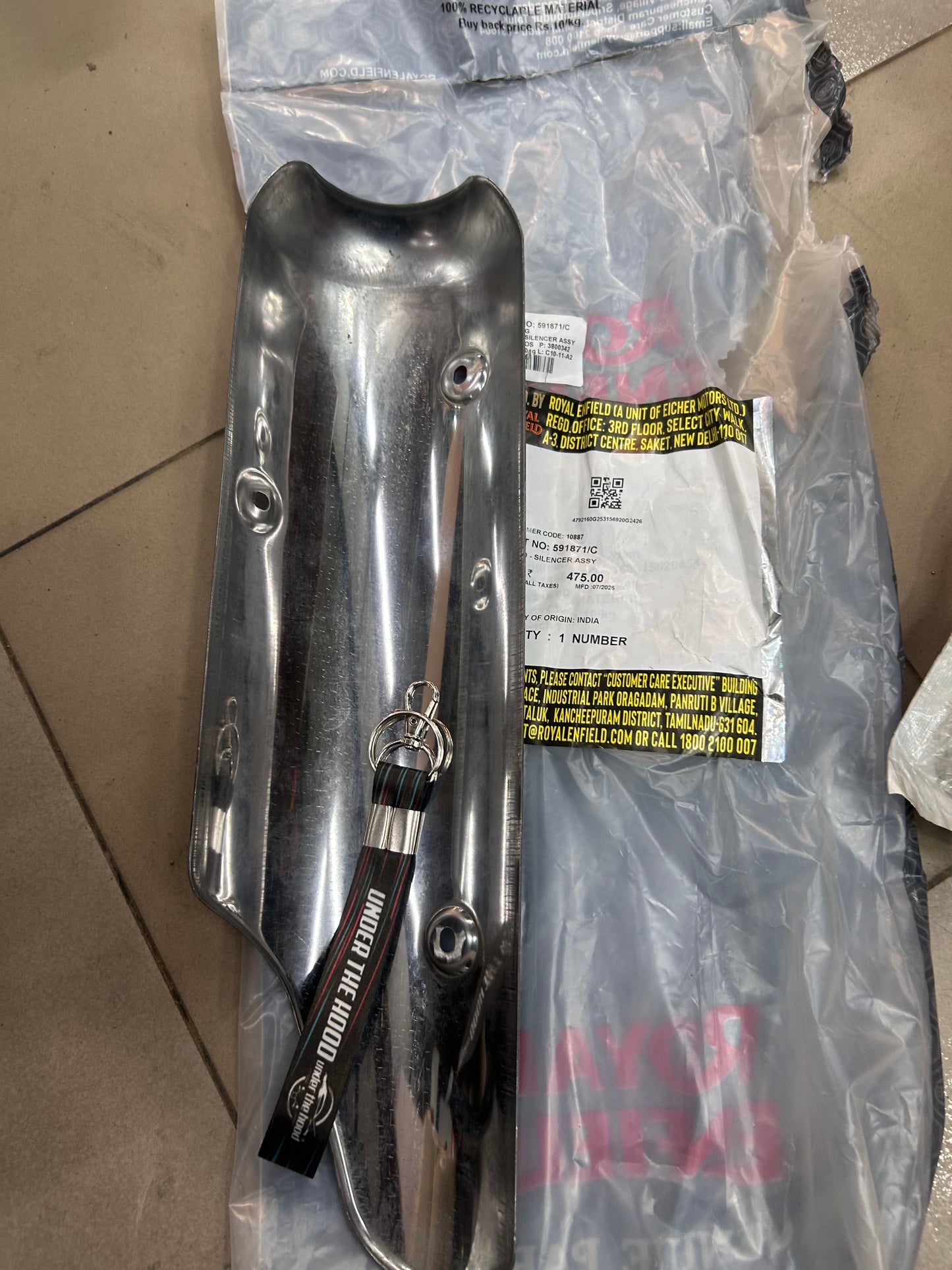 Royal Enfield Silencer Guard Assembly (591871/C) – Classic 350/500 & Bullet 350/500 – OEM Chrome Cover for BS3 & BS4 UCE Models