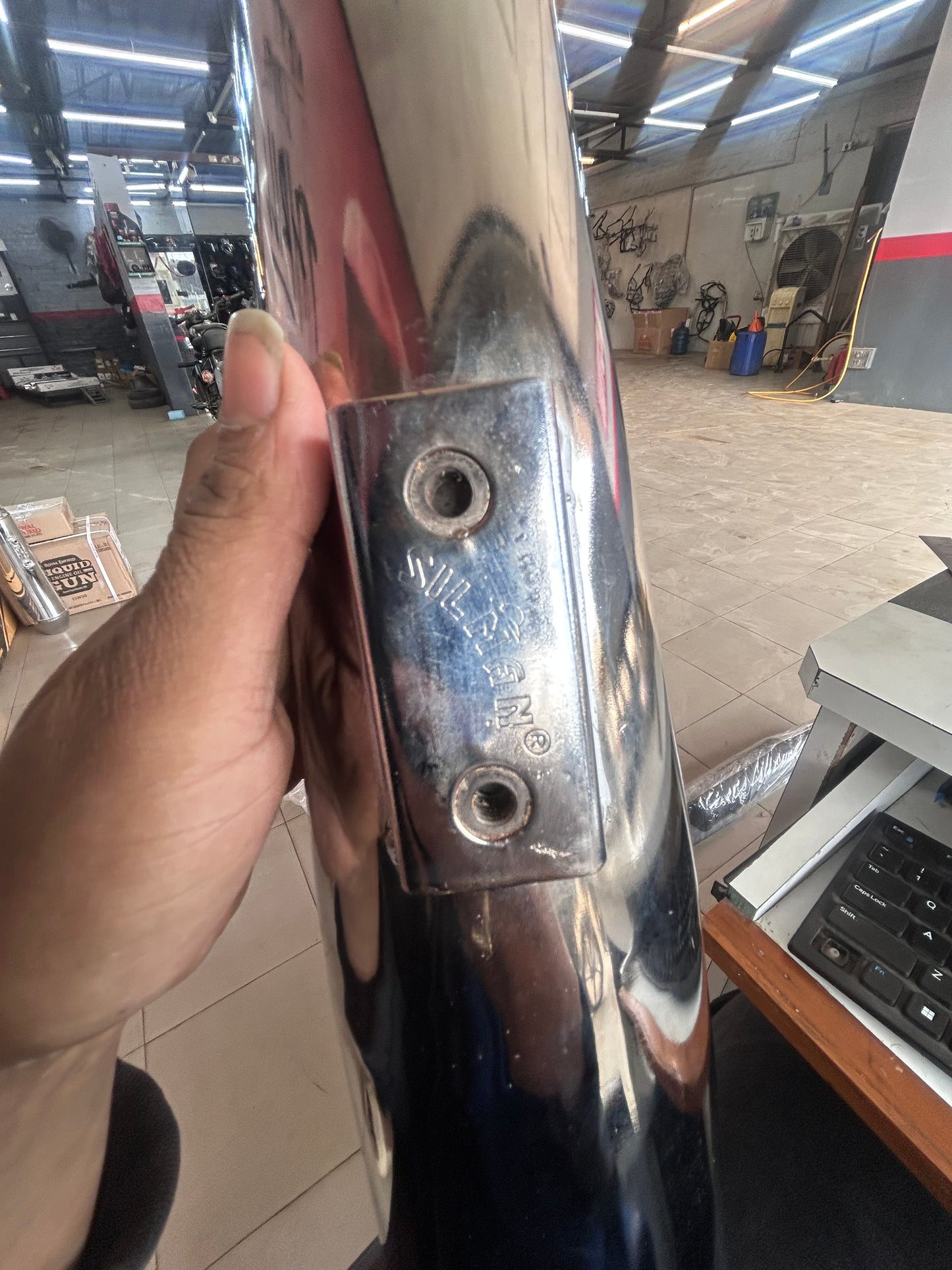 SILMEN Shark Style Silencer Exhaust With Glasswool for BS3 and BS4 Model Royal Enfield Bullet 350cc and 500cc