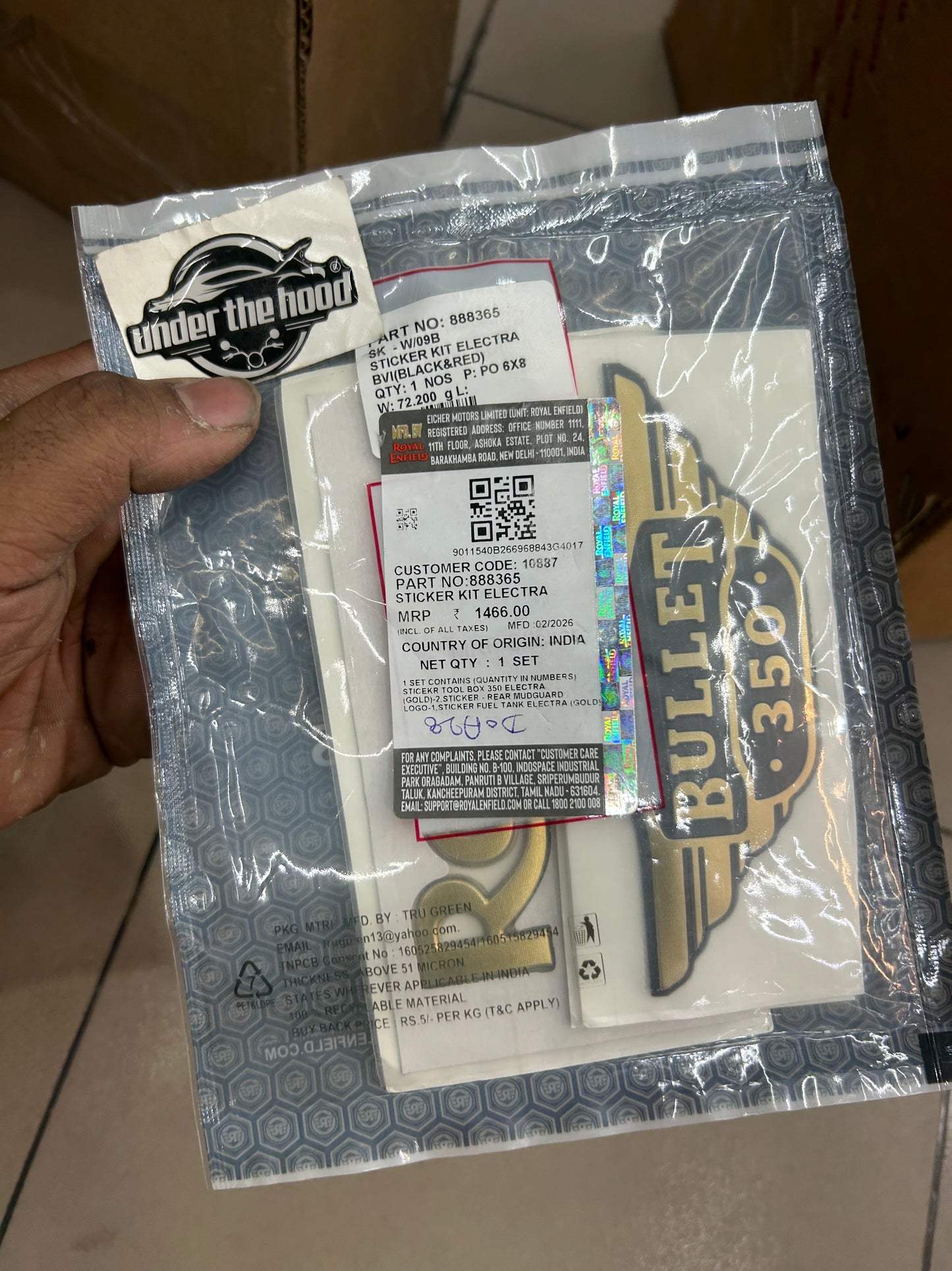 Royal Enfield 888365 Sticker Kit Gold Electra for Bullet 350 / Electra – Genuine OEM Decal Set