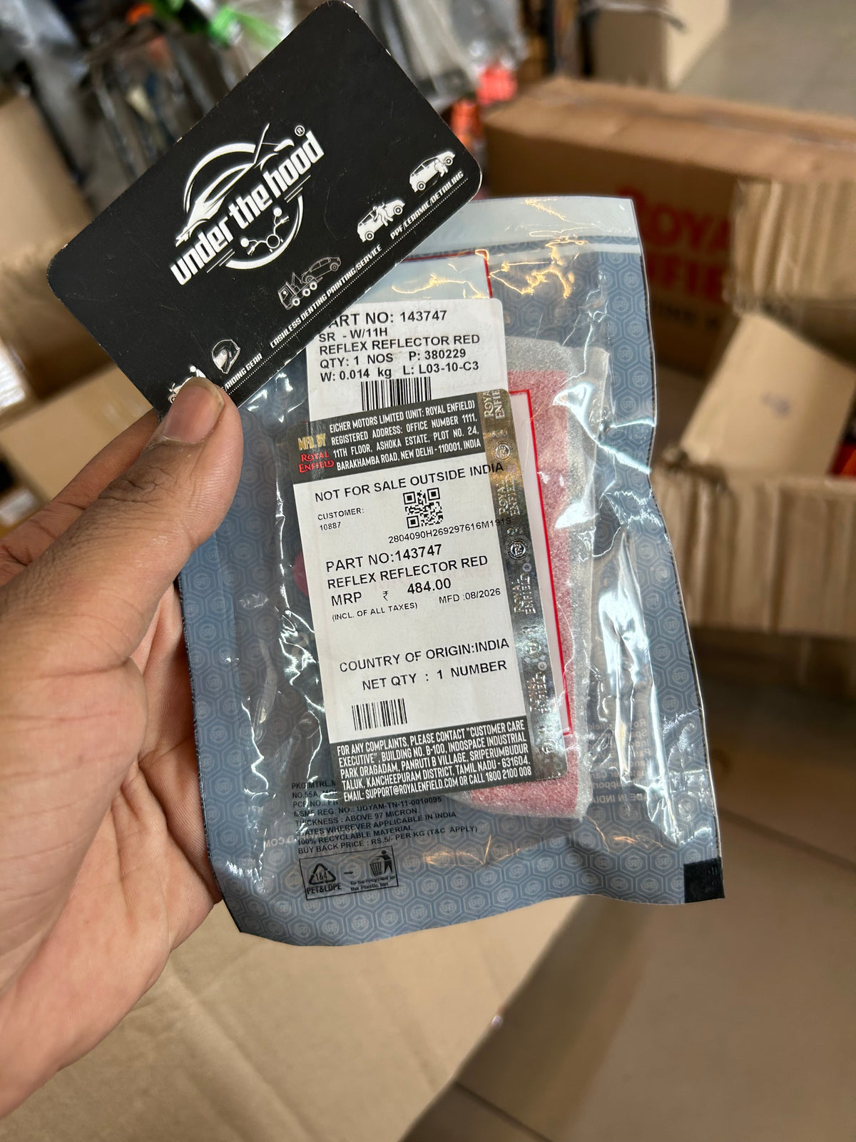 Royal Enfield Red Rear Reflex Reflector 143747 for Himalayan 411, 650 Twins, Super Meteor 650 & UCE 500