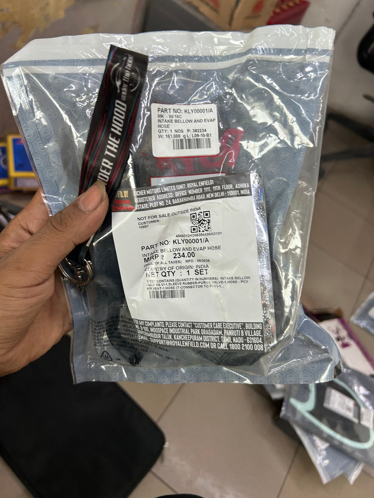 Royal Enfield Classic 500 EFI & Bullet 500 EFI BS4 Genuine Intake Bellow + EVAP Hose Kit | KLY00001/A