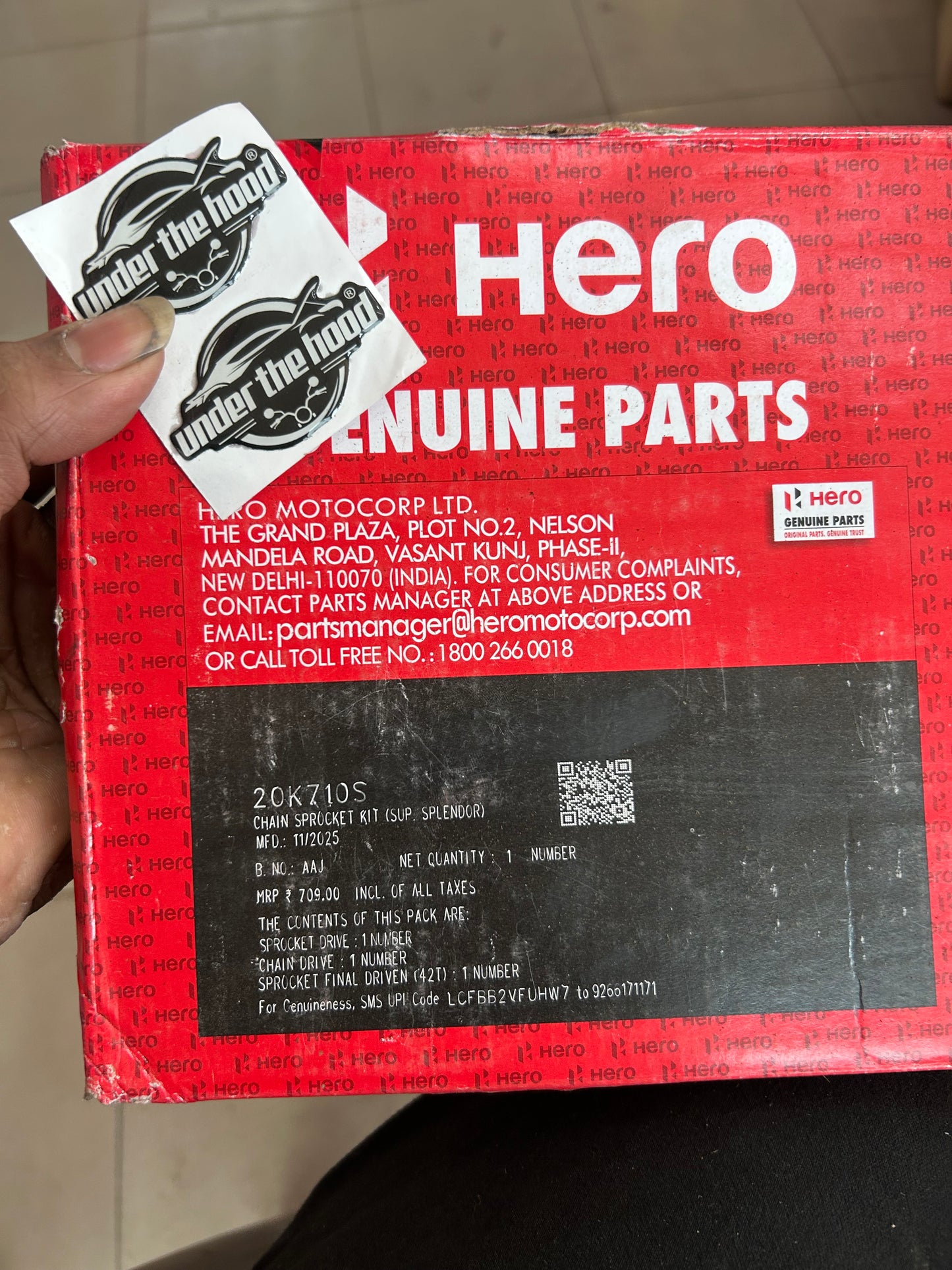 Hero Genuine Chain & Sprocket Kit 20K710S – Hero Super Splendor 125 (14T/42T, 428-108L) – OEM Quality Drive System