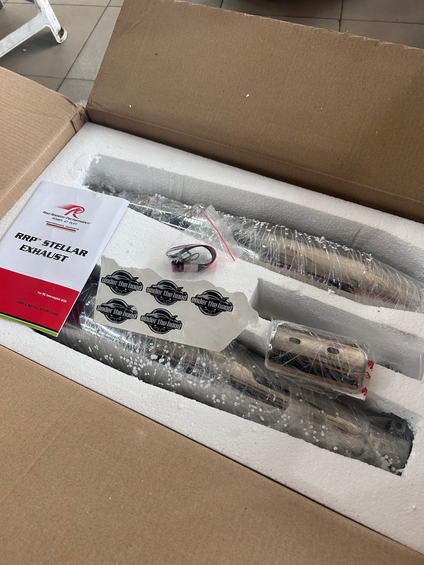 Royal Enfield Interceptor / Continental GT 650 Red Rooster Performance Exhaust – Stellar Edition (Polished & Matte Silver)