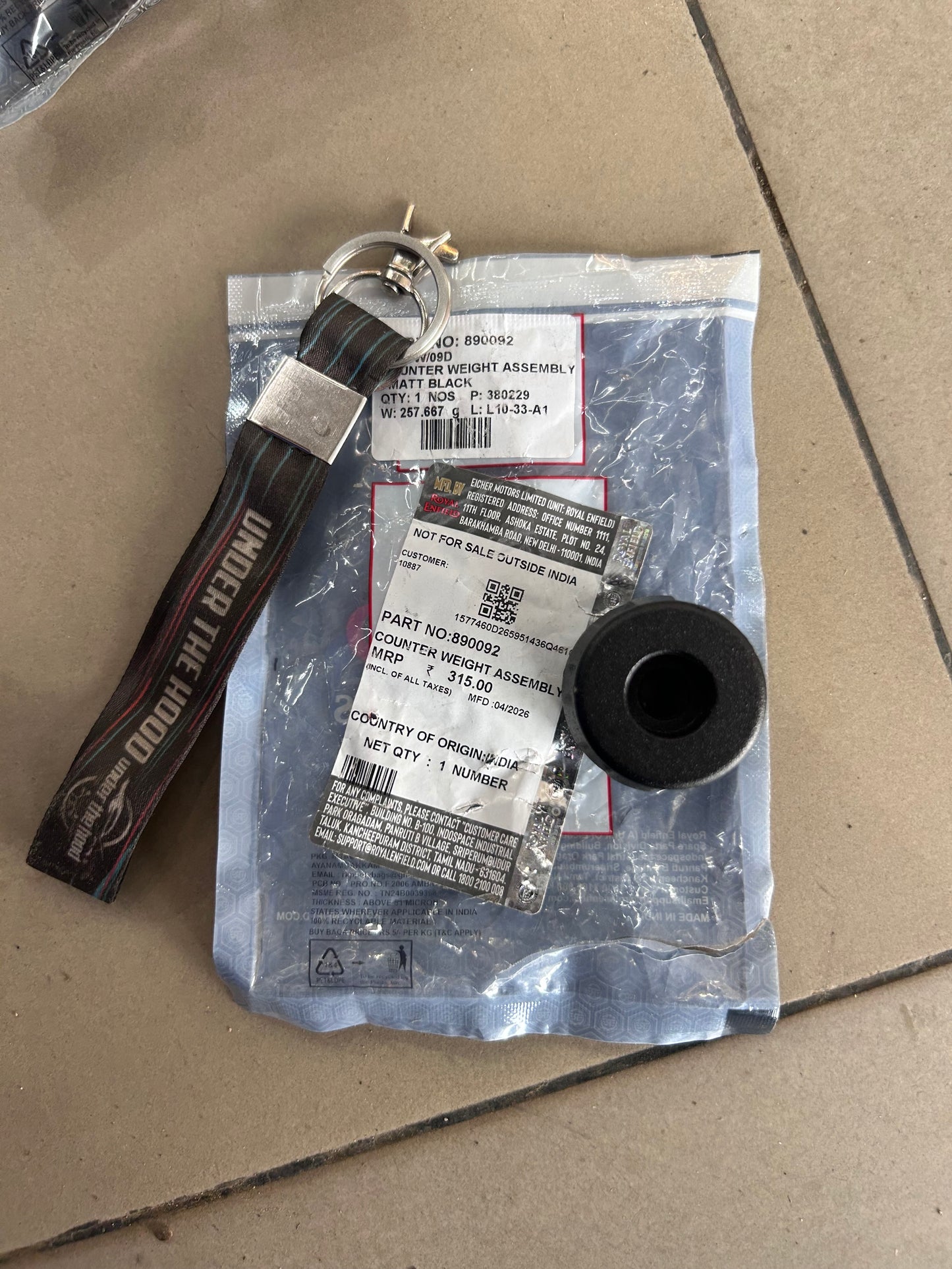 Royal Enfield 890092 Counter Weight Assembly – Matt Black OEM Handlebar End Weight for Himalayan 411cc ABS