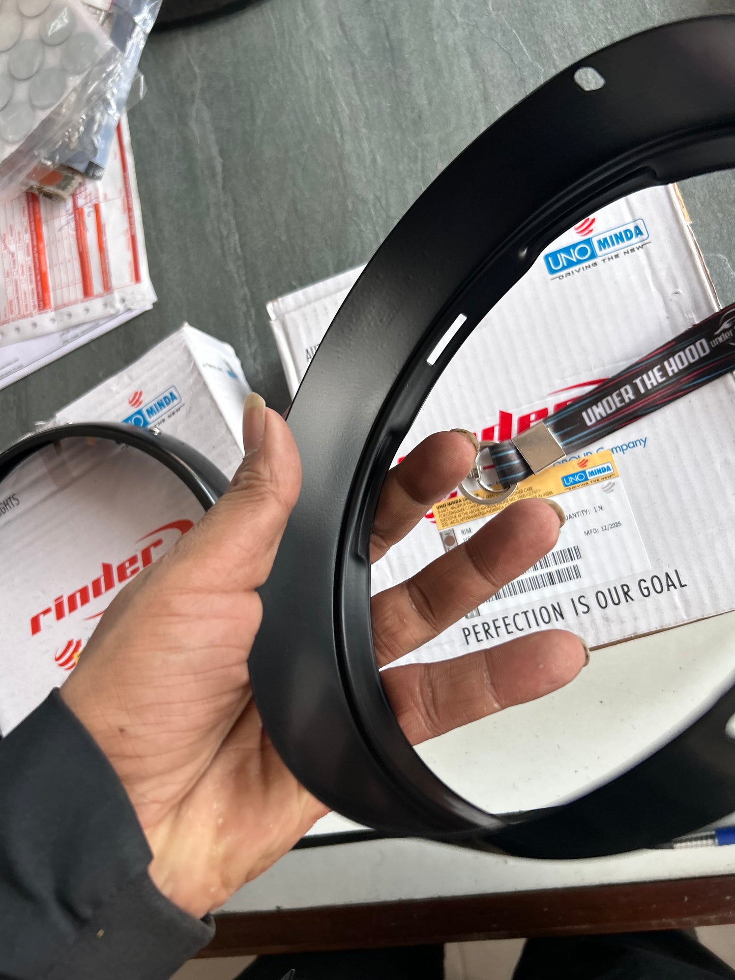 Uno Minda Headlight Rim Set (Inner + Outer) Black for Royal Enfield Classic 350 UCE – RE-143-HLR-I + RE-143-HLR-O (7" Headlamp Ring/Bezel)