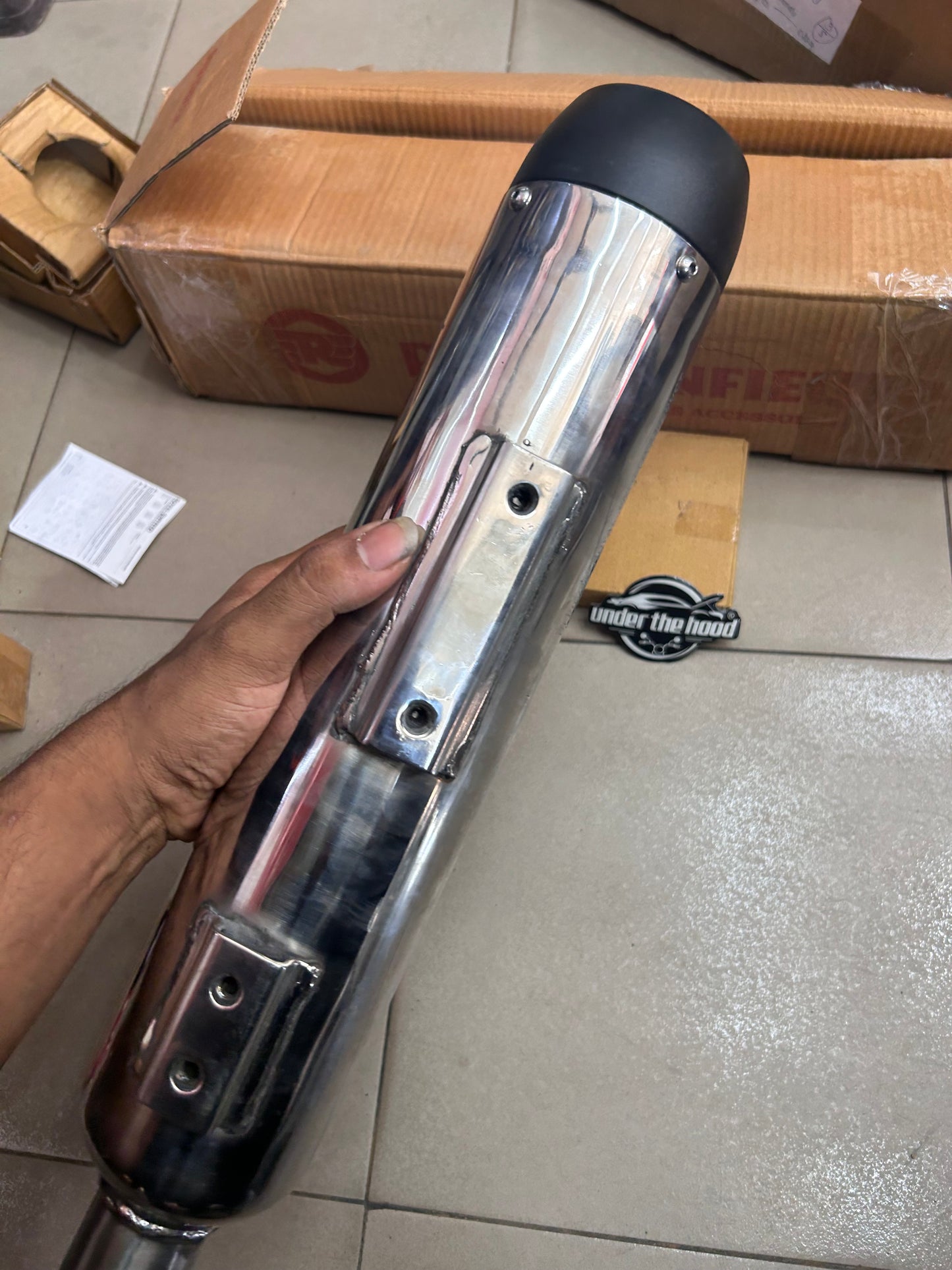 Royal Enfield 1990719 Silver & Black Tapered Silencer-IN — OEM Exhaust for Classic UCE