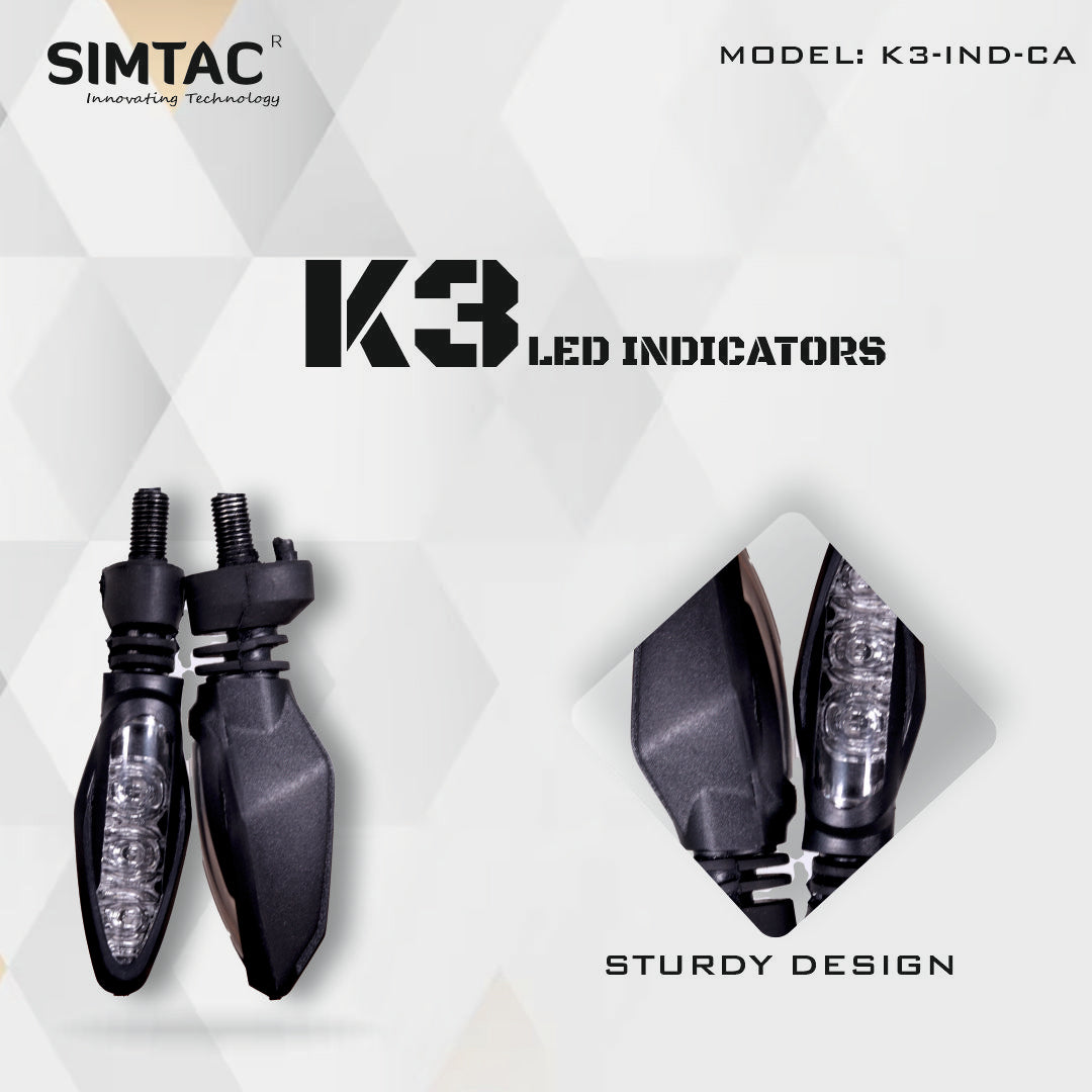 Simtac K3 LED Bike Indicators – 12V, 3W Each, Universal Fit, 24-Month Warranty