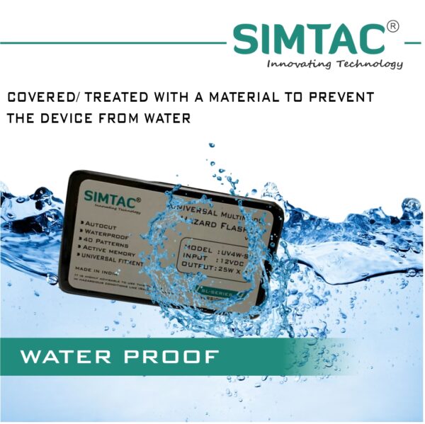 Simtac UV4W-SL6 Universal Multimode Switchless Hazard Flasher (V6.0) for 12V Motorcycles & Scooters – 35+ Patterns, 10W x 4, Waterproof