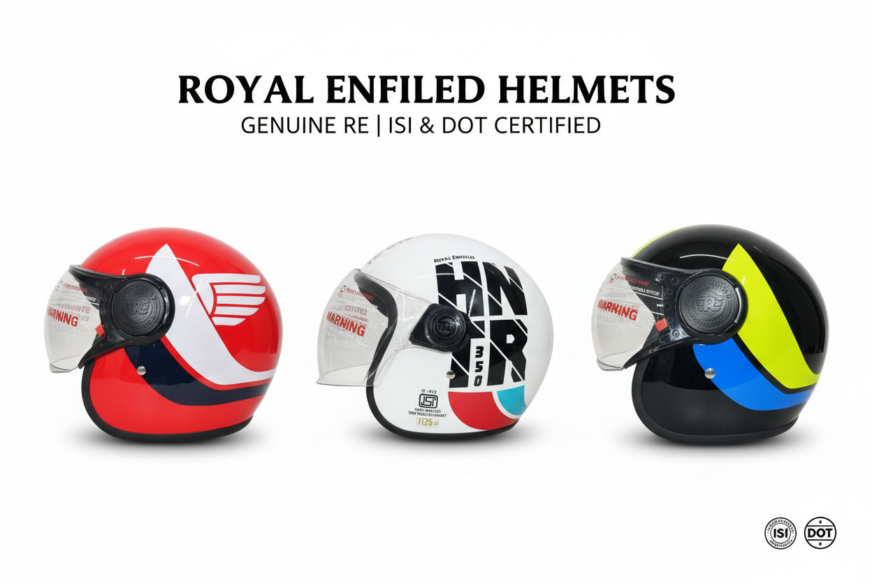 Royal Enfield Helmets – Genuine RE Open Face & Jet Helmets | ISI & DOT Certified