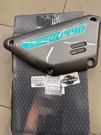 Royal Enfield RAV01742/A - Side Panel RH with Decal - SILVER WITH CYAN for Scram 440 - OEM