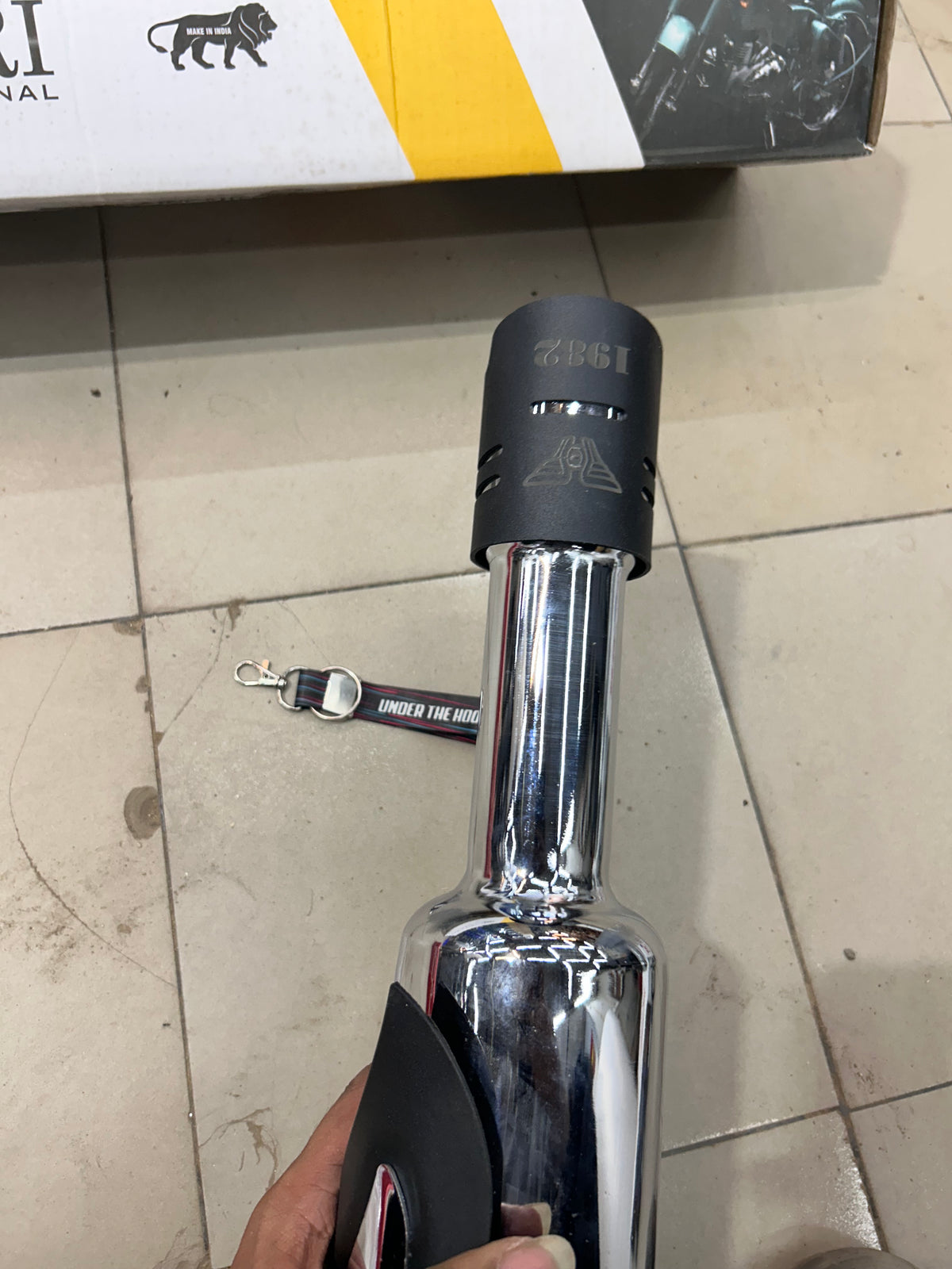 K-Indori Rocket Plate Silencer with End Cap for Royal Enfield Meteor 350 & Classic 350 Reborn – Chrome / Black Options