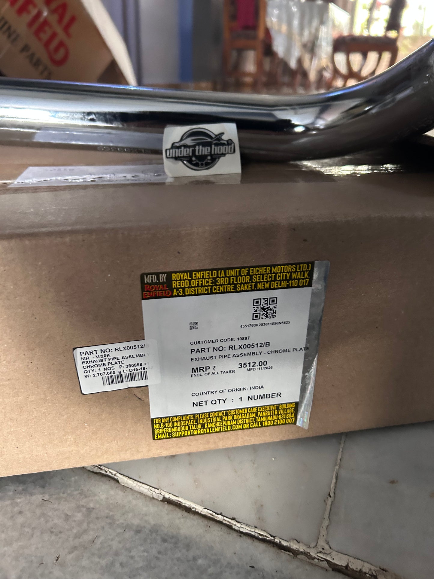 Royal Enfield RLX00512/B – Exhaust Pipe Assembly (Chrome Plate) – OEM for Reborn Classic 350 , New Bullet 350, & Meteor 350