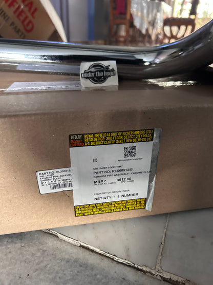 Royal Enfield RLX00512/B – Exhaust Pipe Assembly (Chrome Plate) – OEM for Reborn Classic 350 , New Bullet 350, & Meteor 350