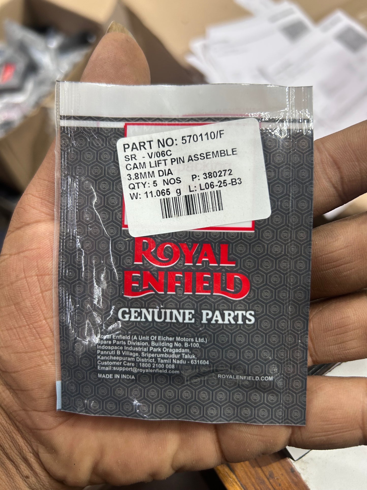 Royal Enfield 570110/F – Cam Lift Pin Assembly 3.8 mm (OEM Genuine, Fits Multiple 350–500 Models)