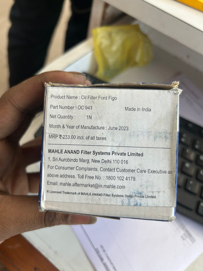 Mahle OC 941 Oil Filter – Compatible with Ford Figo, Aspire, EcoSport Diesel | 1.5L TDCi Engine