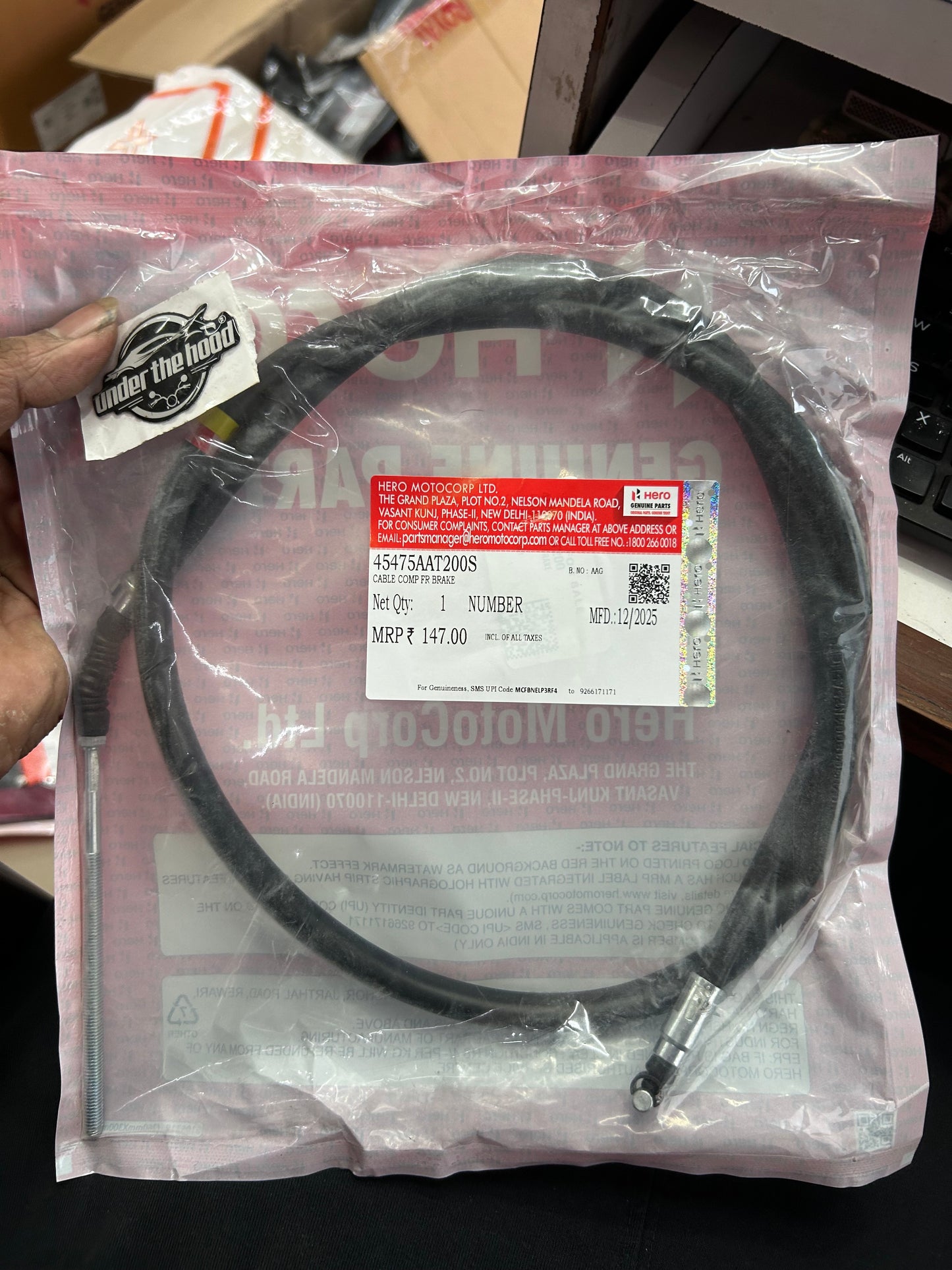 Hero Genuine Front Brake Cable – Splendor+ / Passion Pro / Passion XPro / Glamour – 45475AAT200S