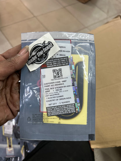 590499/A Royal Enfield – Tool Box Sticker RH (Ash 350) for Classic 350 UCE Toolbox Models (Right Side) | Genuine OEM