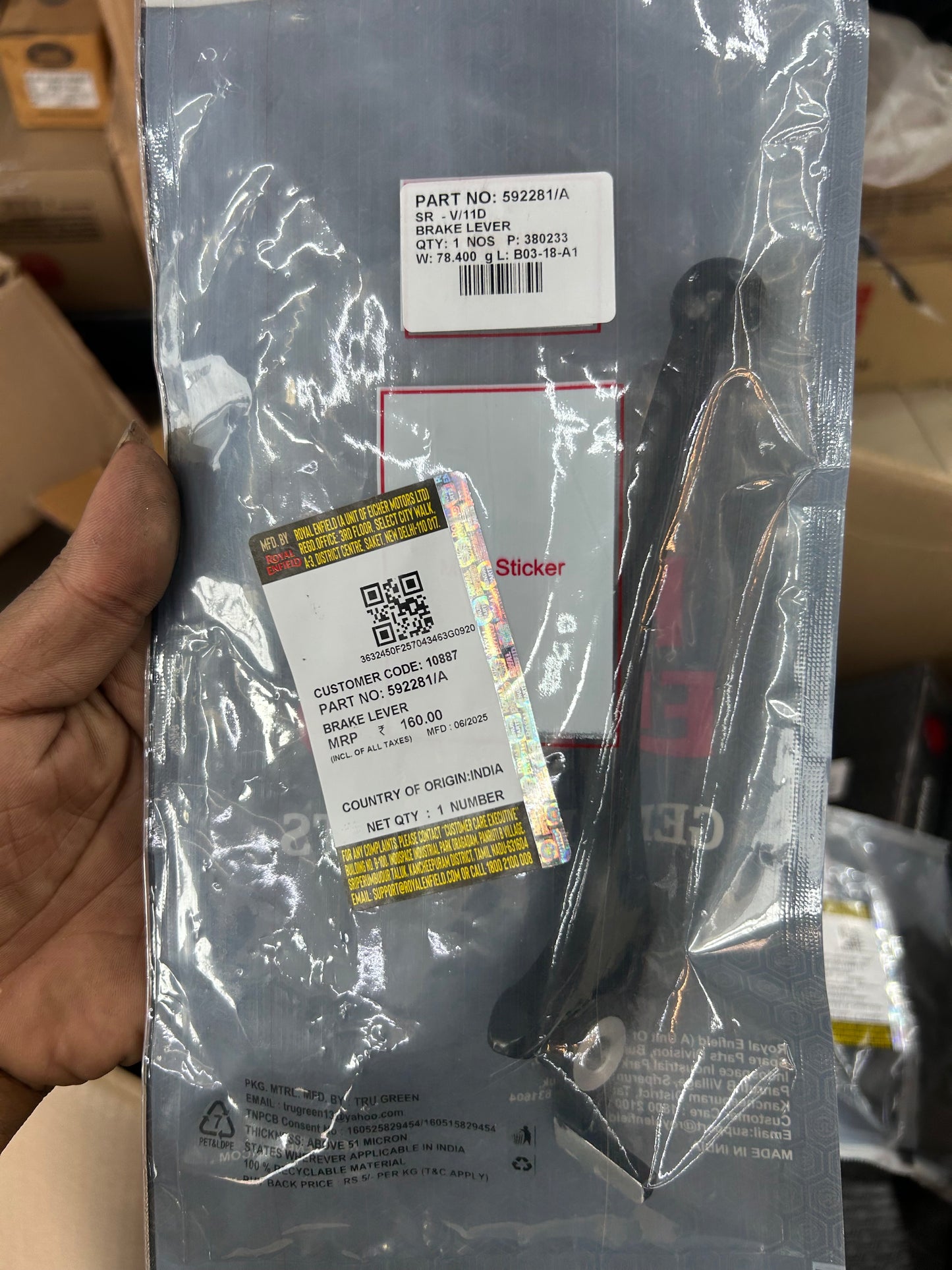 Royal Enfield 592281/A – Black Front Brake Lever Disc Brake For Classic 350 bs6 UCE Models Only