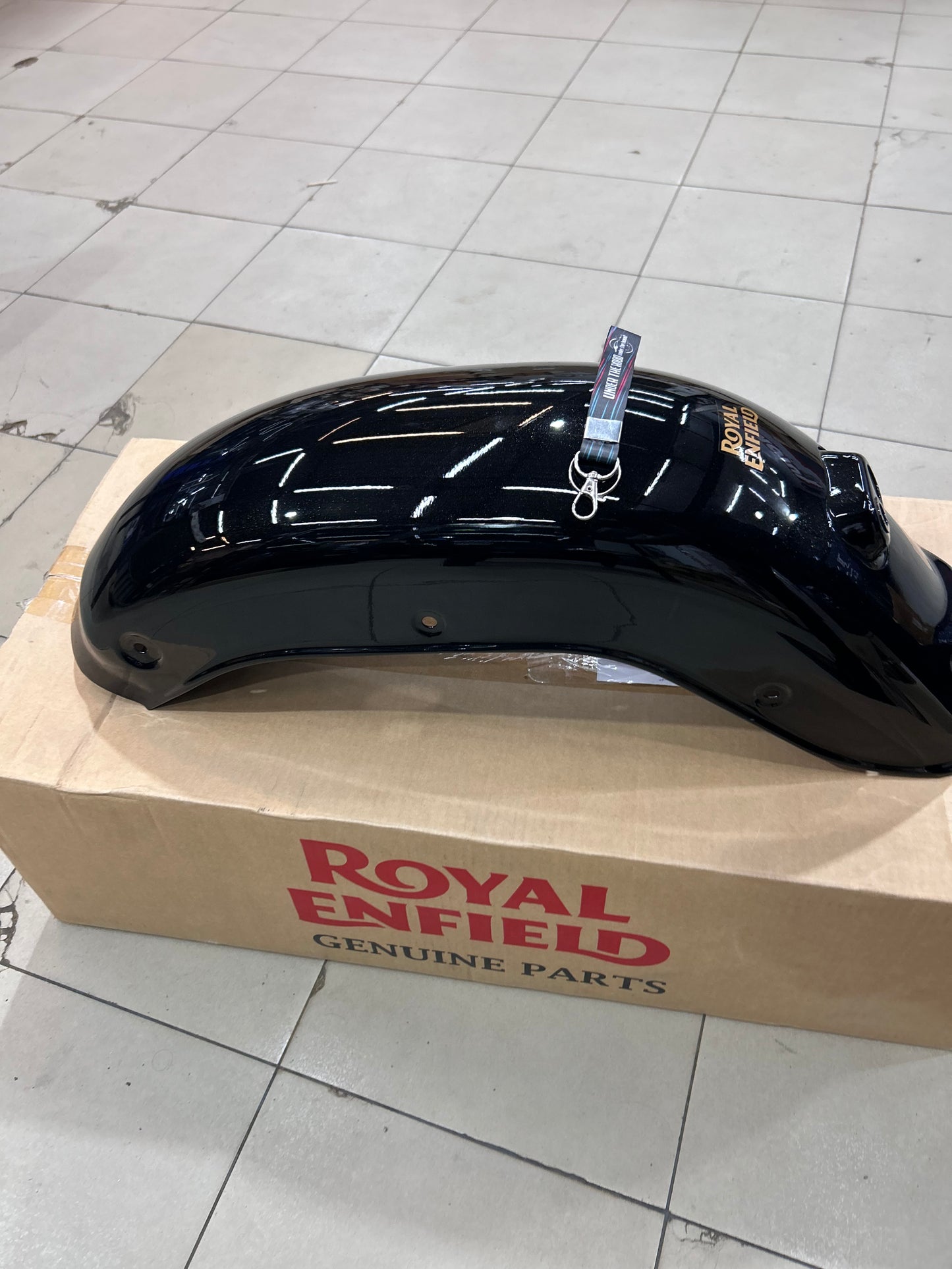 Royal Enfield RAQ00952/A Rear Mudguard with Sticker – Metallic Gloss Black – Bullet 350 Standard Black (J-Series BS6) – Genuine OEM