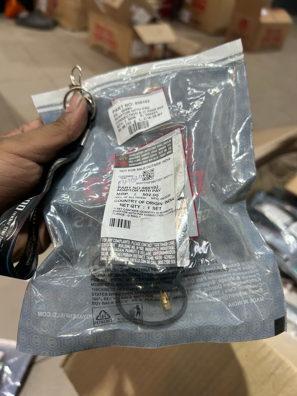 Royal Enfield Classic 500 / Thunderbird 500 / Himalayan 411 BS4 Euro 4 PAV Adaptor & O-Ring Kit 888192