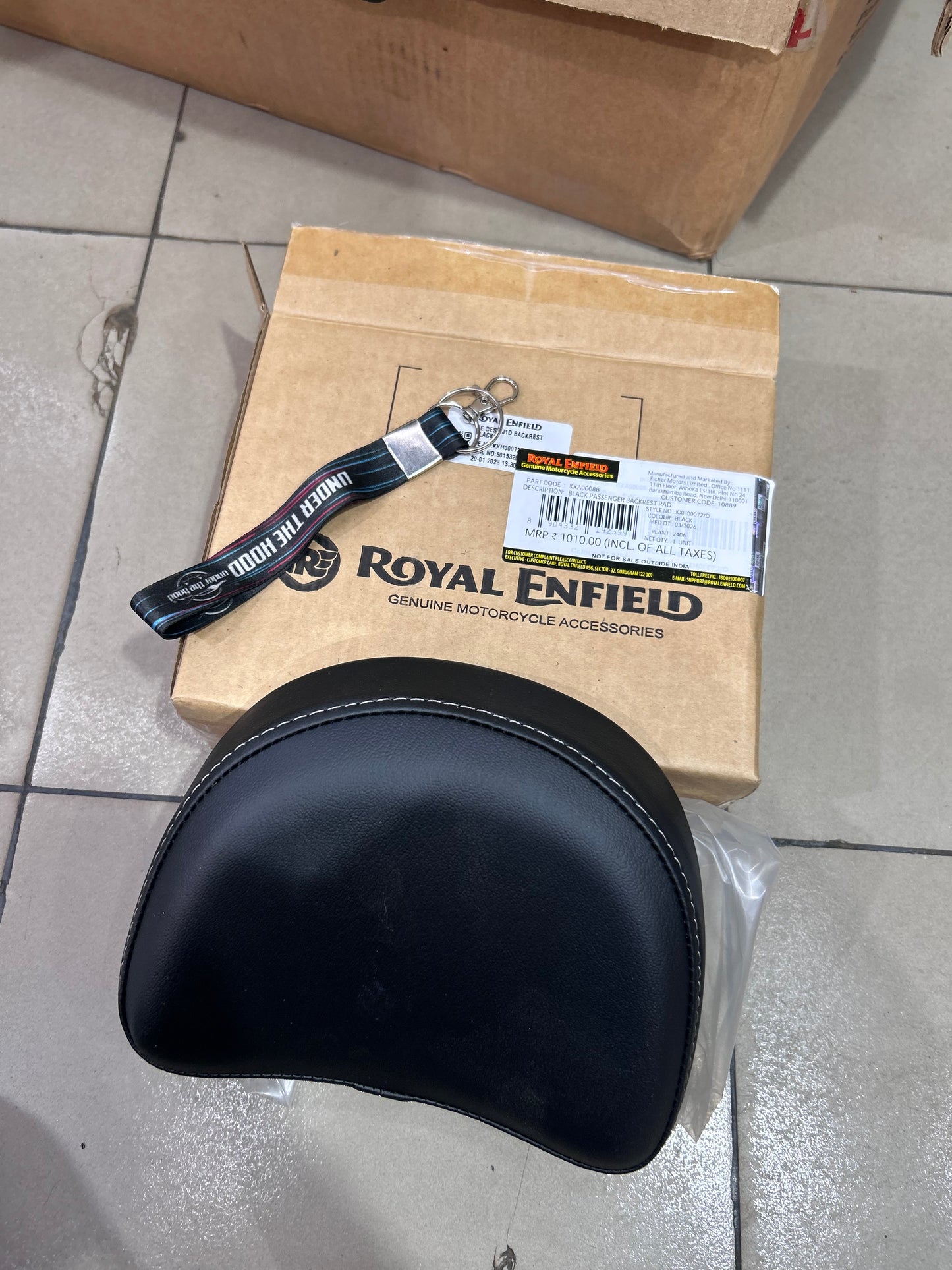 Royal Enfield Black Passenger Backrest Pad KXA00088 — OEM Lumbar Support Pad for Meteor 350
