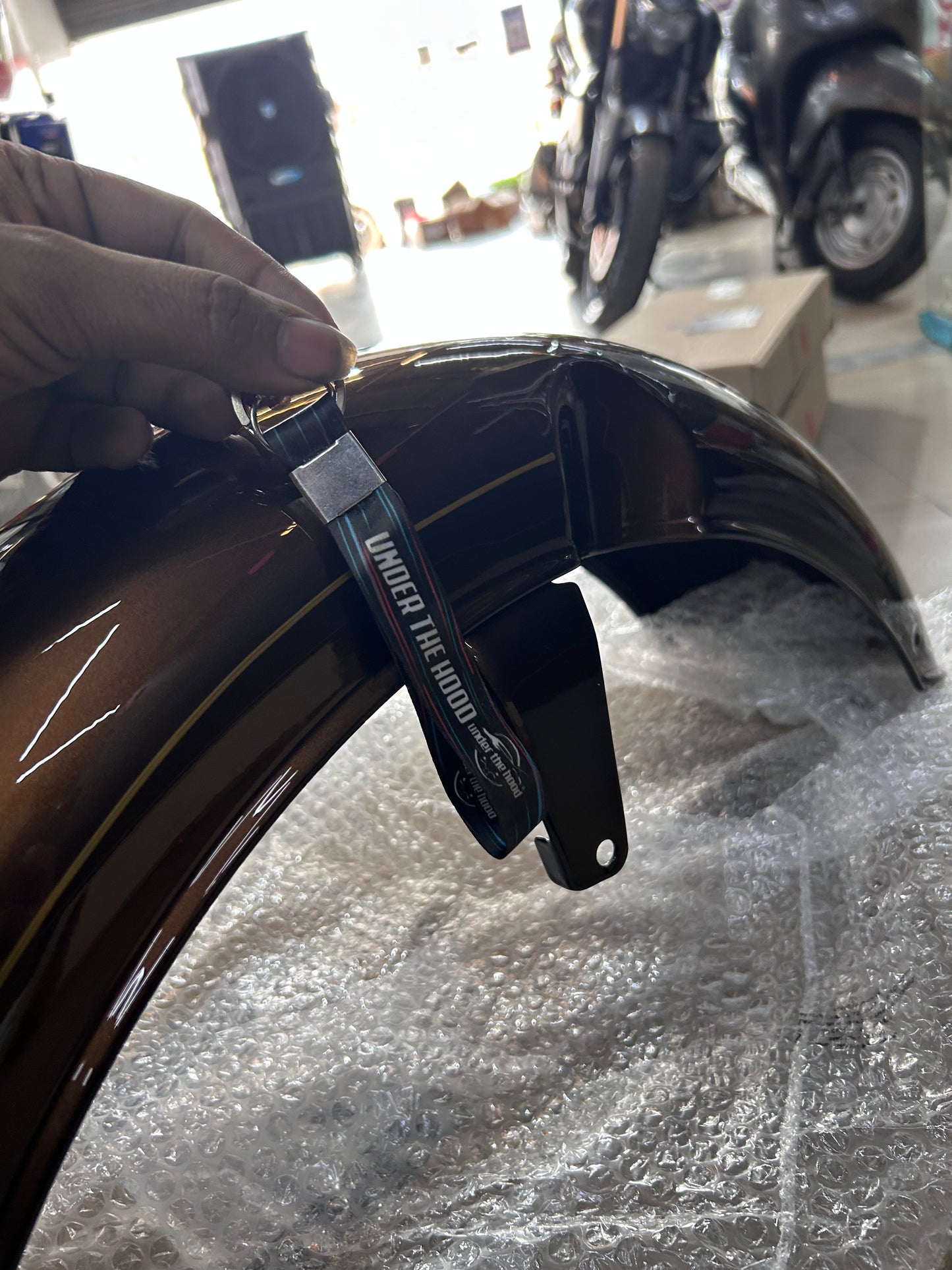 Royal Enfield Front Mudguard Assembly Brown & Gold Pinstripe RAG01134/A for Classic 350 Medallion Bronze