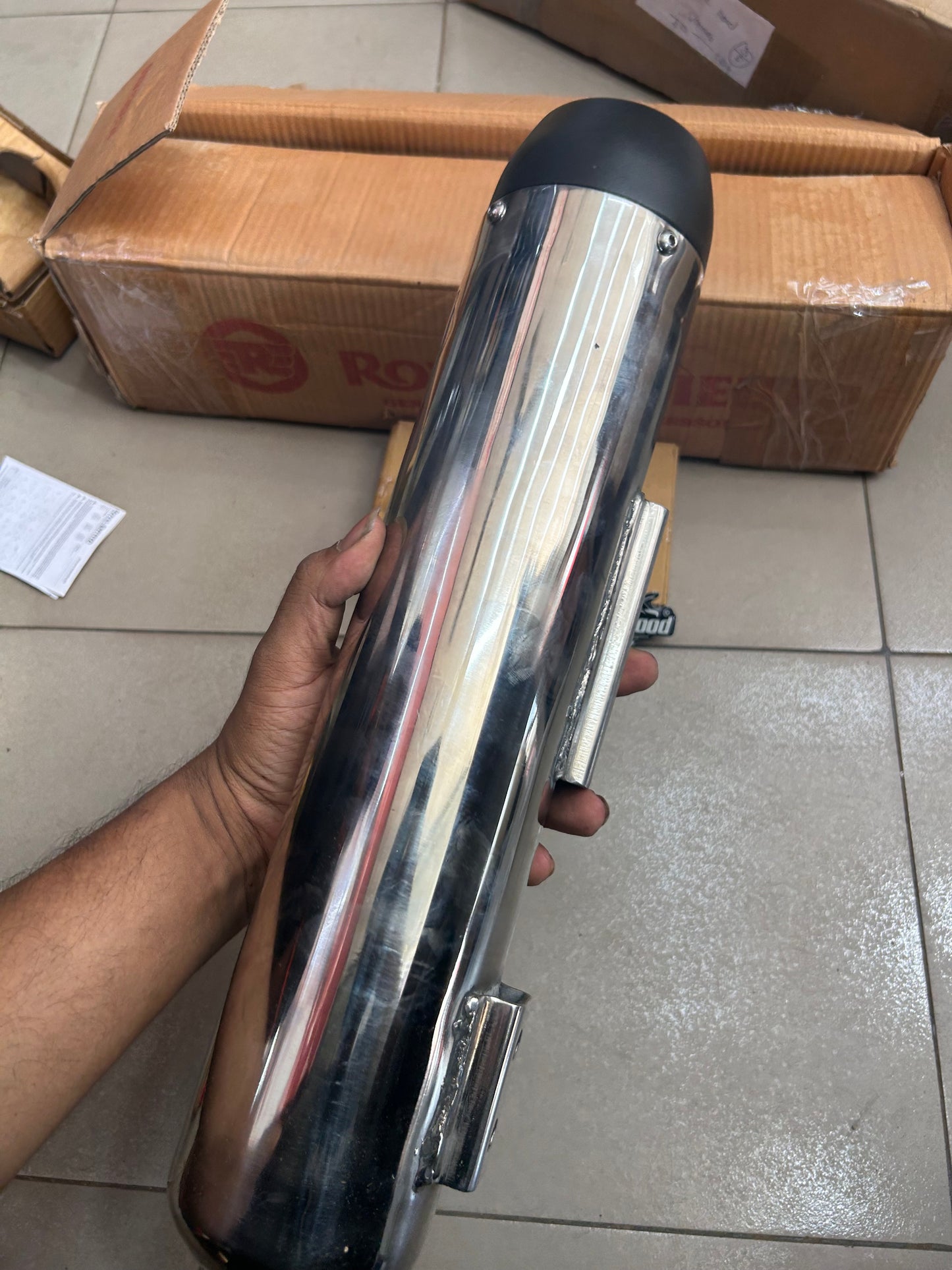 Royal Enfield 1990719 Silver & Black Tapered Silencer-IN — OEM Exhaust for Classic UCE