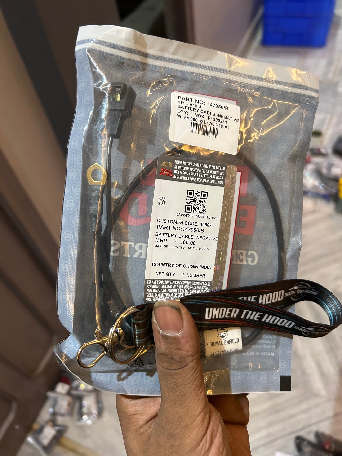 Royal Enfield /B – Negative Battery Cable (Earth Lead) for Classic 350/500, Bullet 350/500, Electra 350, Continental GT 535, Rumbler 500 – Genuine OEM