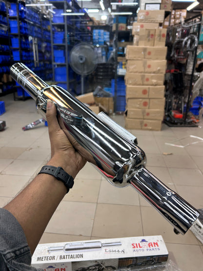 SILMAN Short Punjab Big Mouth 57mm Chrome Silencer LSM4-A – Royal Enfield Classic 350 Reborn, Meteor 350 & Bullet 350 / Battalion J-Series