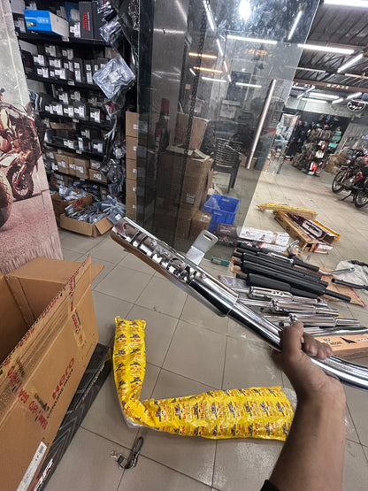 Silmen (Silman) Bullet 350 “Battalion” C-Bend Pipe – Dual/Double O2 Sensor – Chrome (LPA21) | Free-Flow Exhaust Header