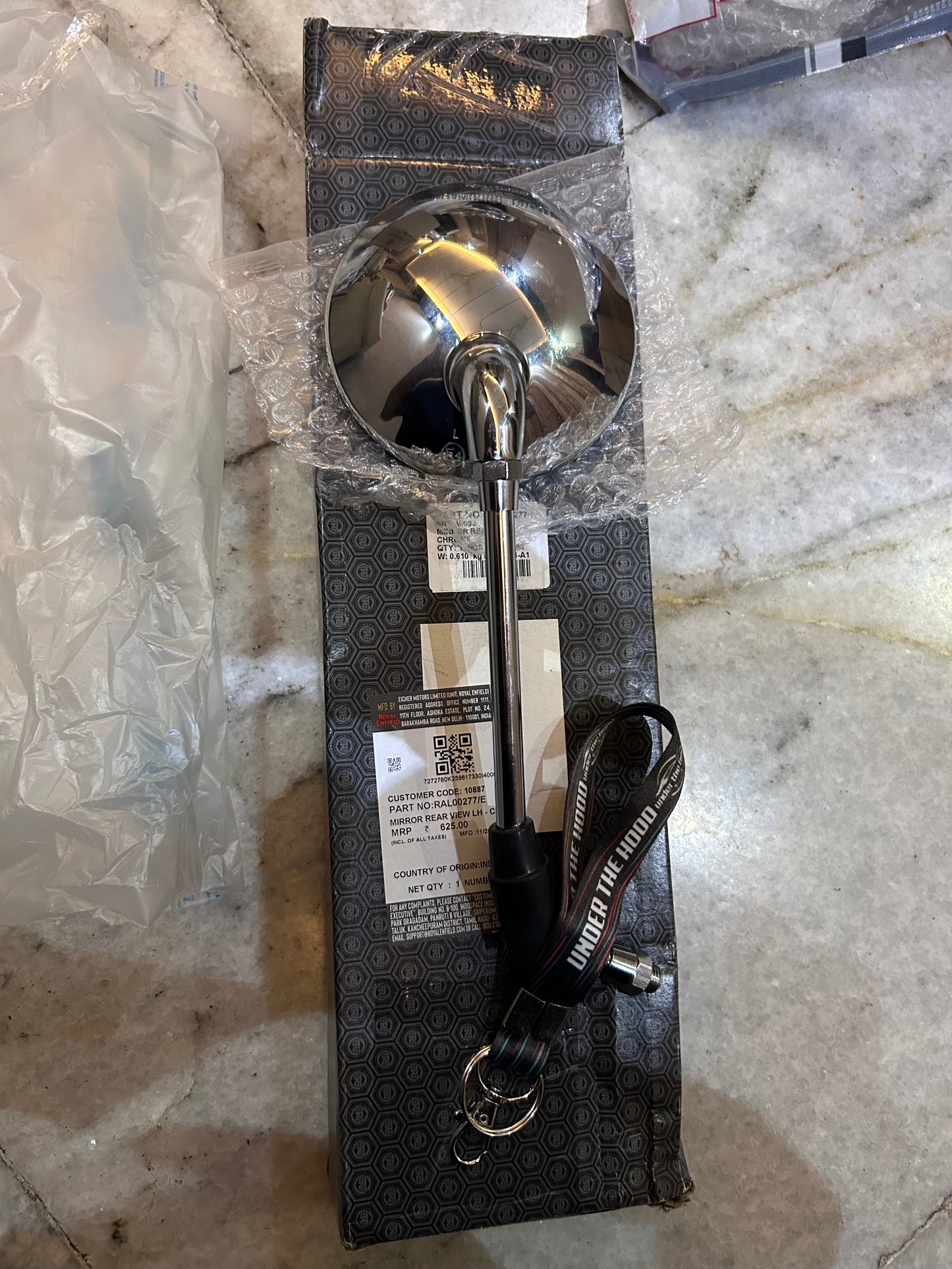 Royal Enfield RAL00277/E – LH Chrome Rear-View Mirror (Left Side, Handlebar Mount) for Meteor 350 (BS6), Classic 350 & Bullet 350