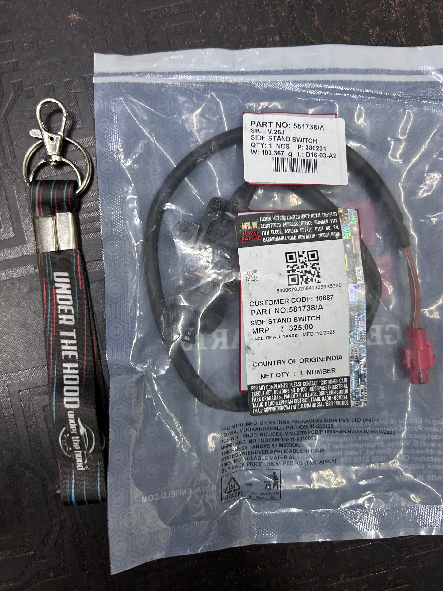 581738/A – Side Stand Switch (Side Stand Sensor) for Himalayan 411 (BS3–BS4), Thunderbird 350 & Thunderbird 500 (UCE), Bullet X / Bullet 500 Euro 4 – Genuine Royal Enfield